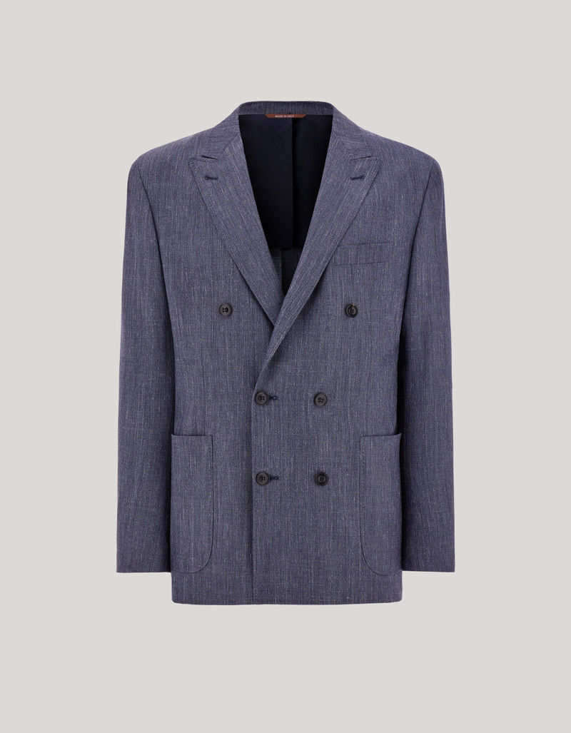 DENIM BLUE LINEN AND WOOL MODERN-FIT JACKET 1