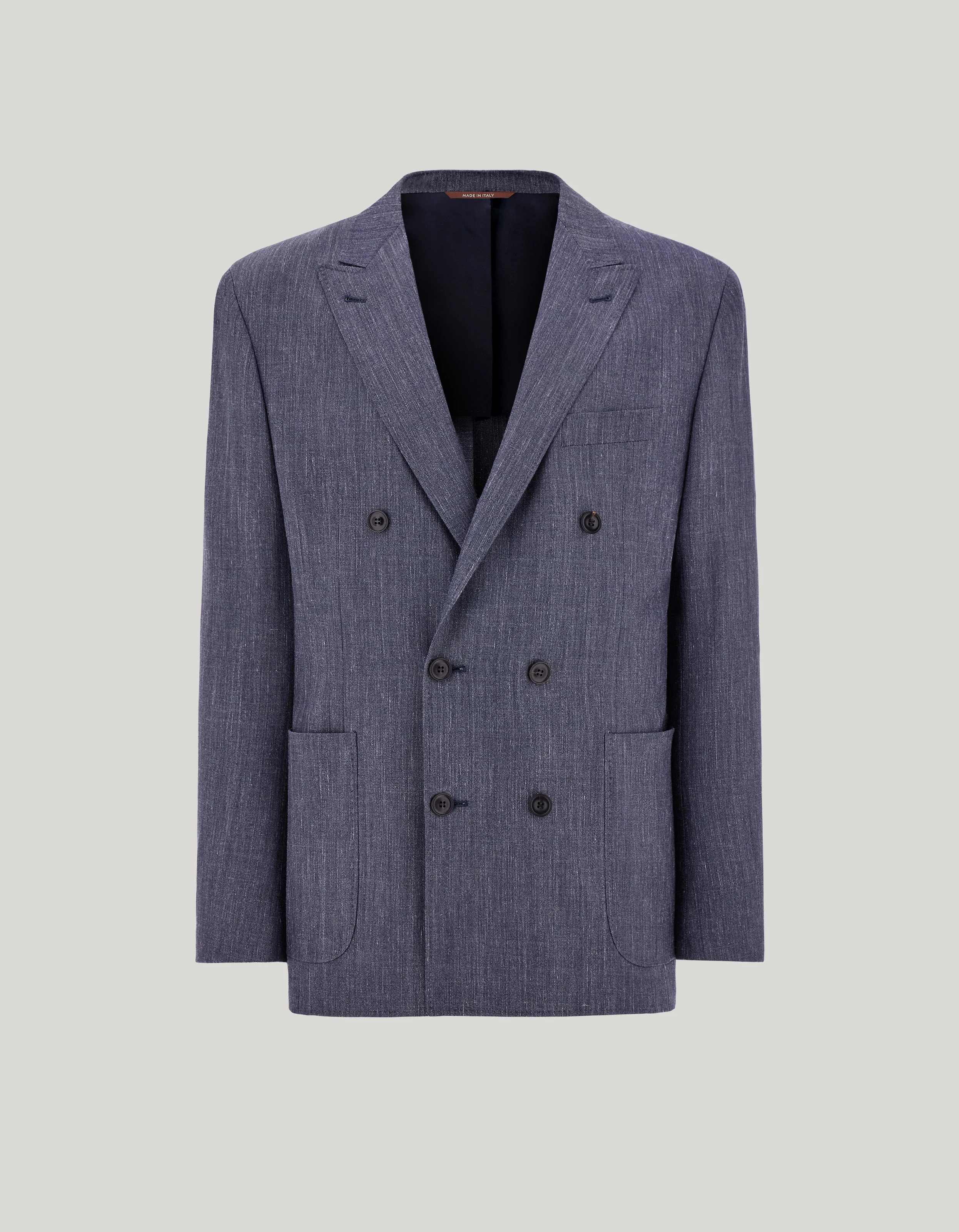 DENIM BLUE LINEN AND WOOL MODERN-FIT JACKET - 1
