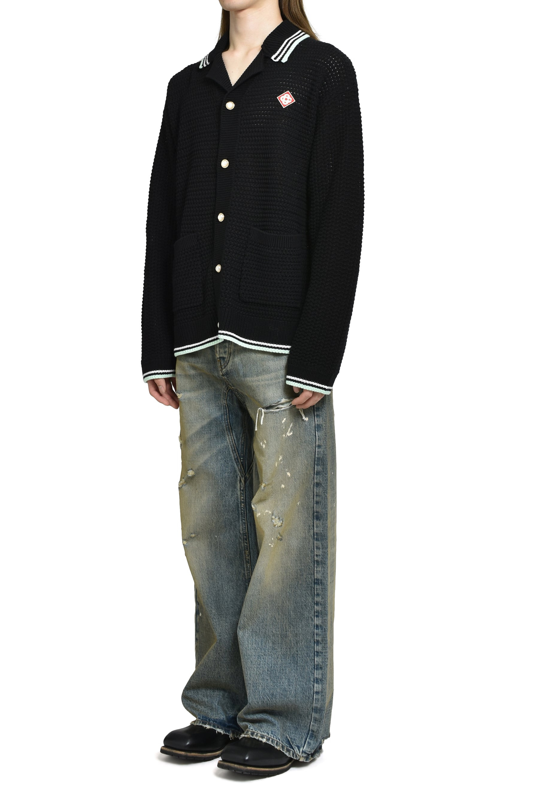 EMBROIDERED FAUX CROCHET SHIRT / BLK - 4