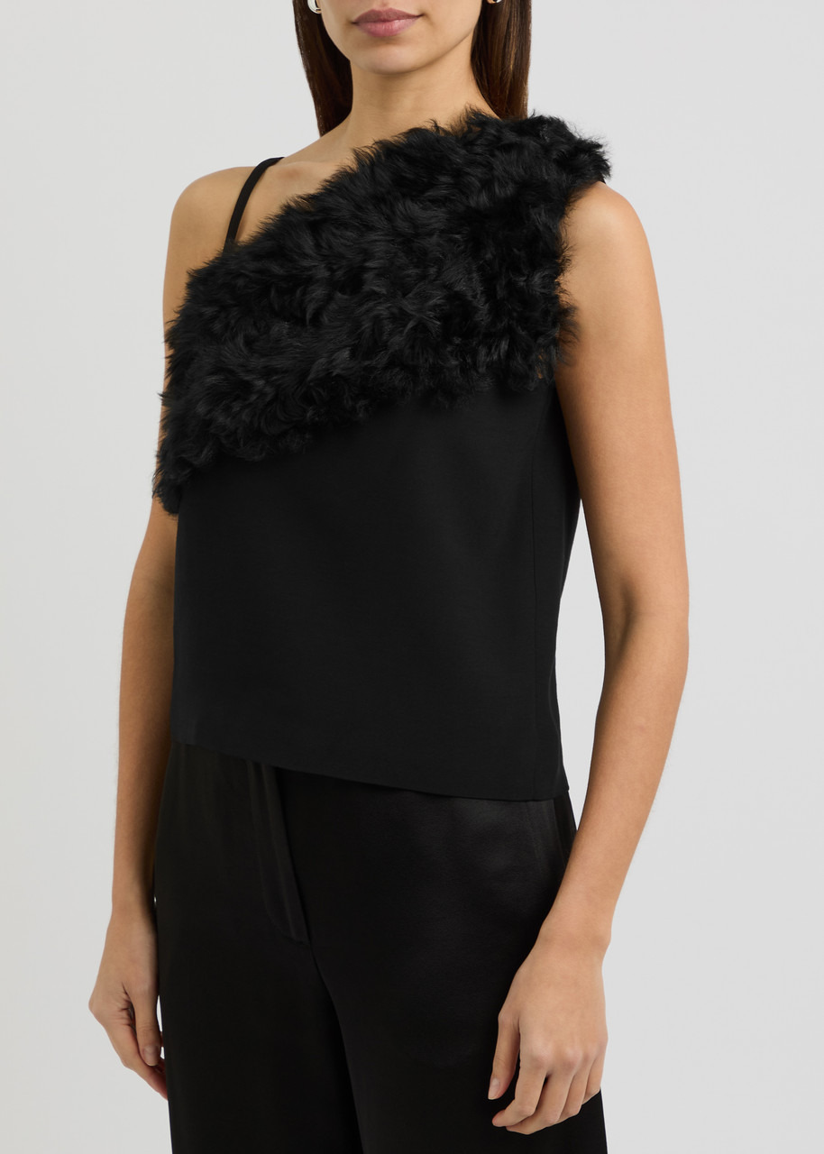 Toteme One-shoulder Shearling and Woven top - 2