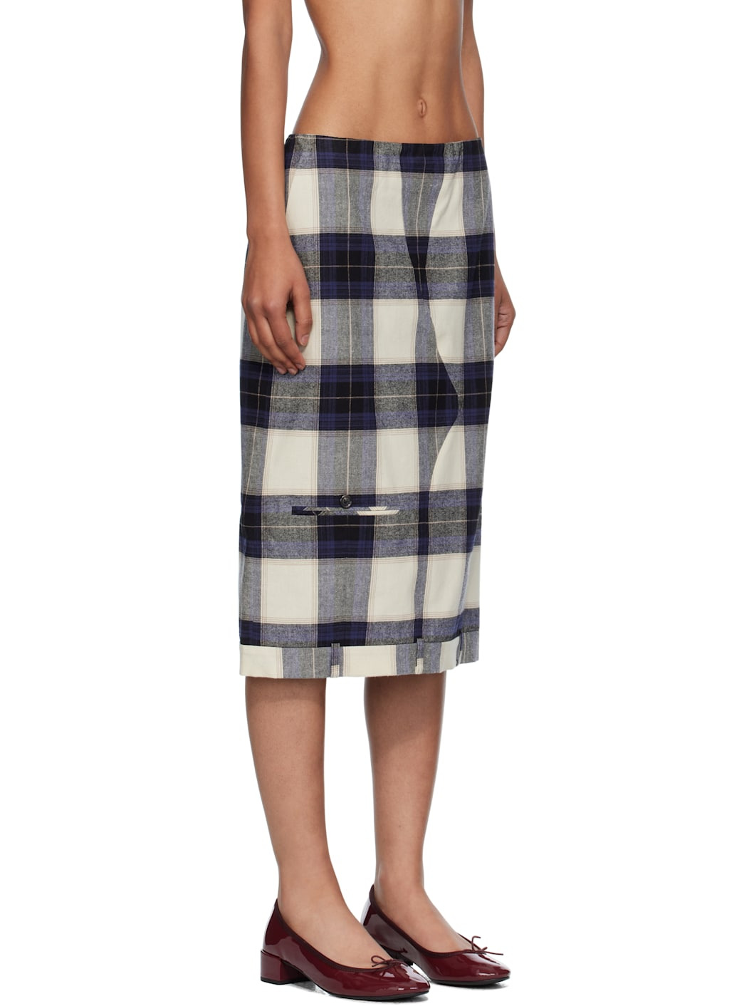 Multicolor Check Trousers Upside Down Midi Skirt - 2