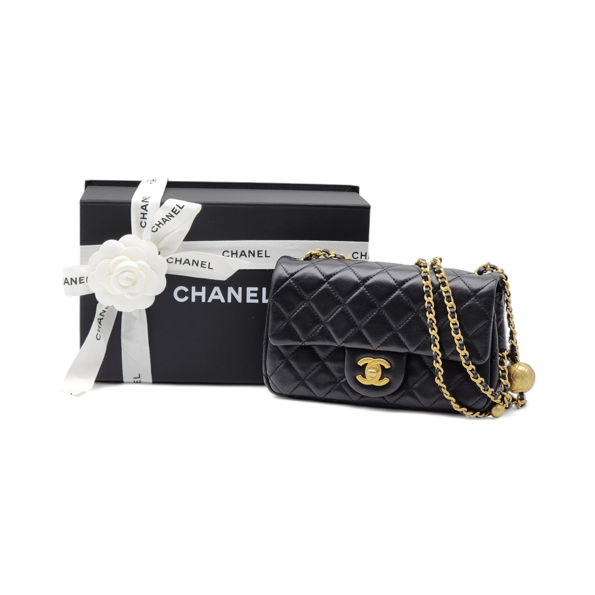 Chanel Quilted Lambskin Leather Pearl Crush Mini Flap Bag in Black - 13