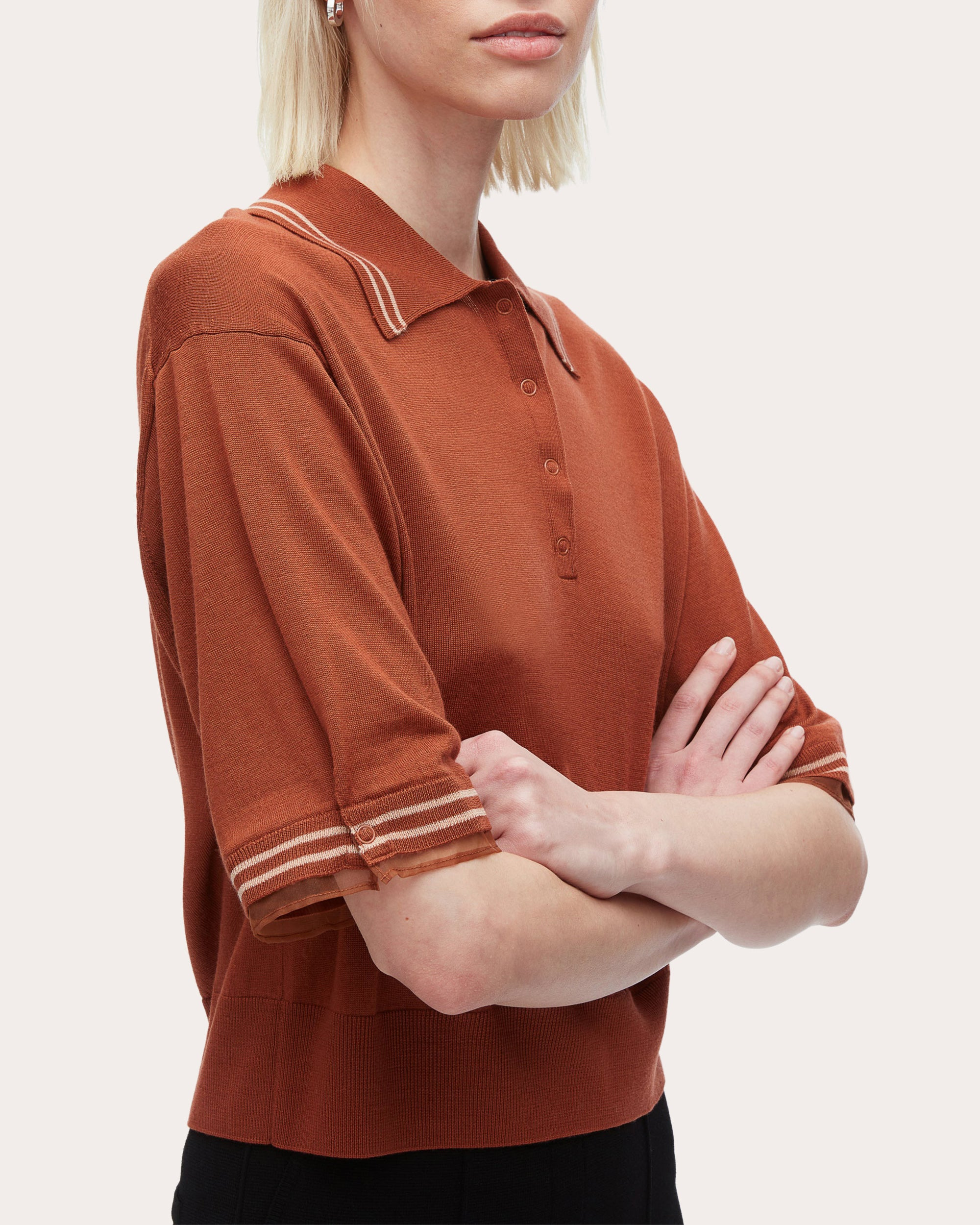 Cropped Organza-Trimmed Wool Polo Shirt - 4