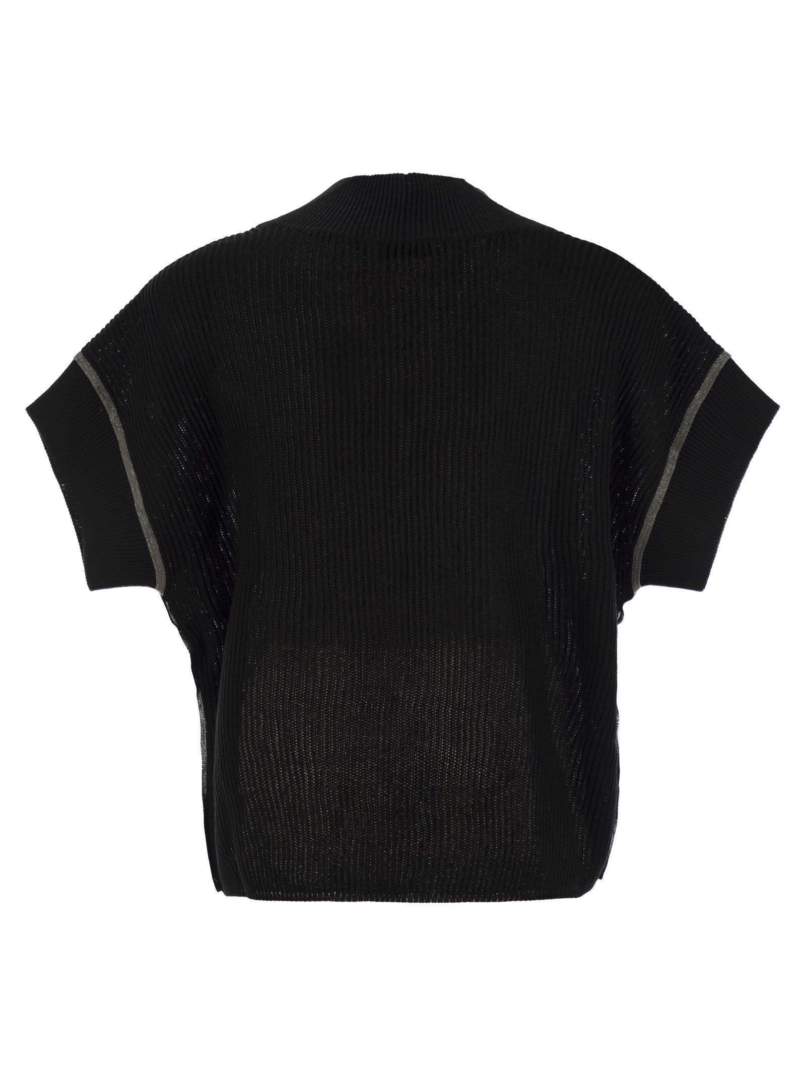 Brunello Cucinelli Women Cotton Rib Knit T-Shirt With Precious Trims - 2