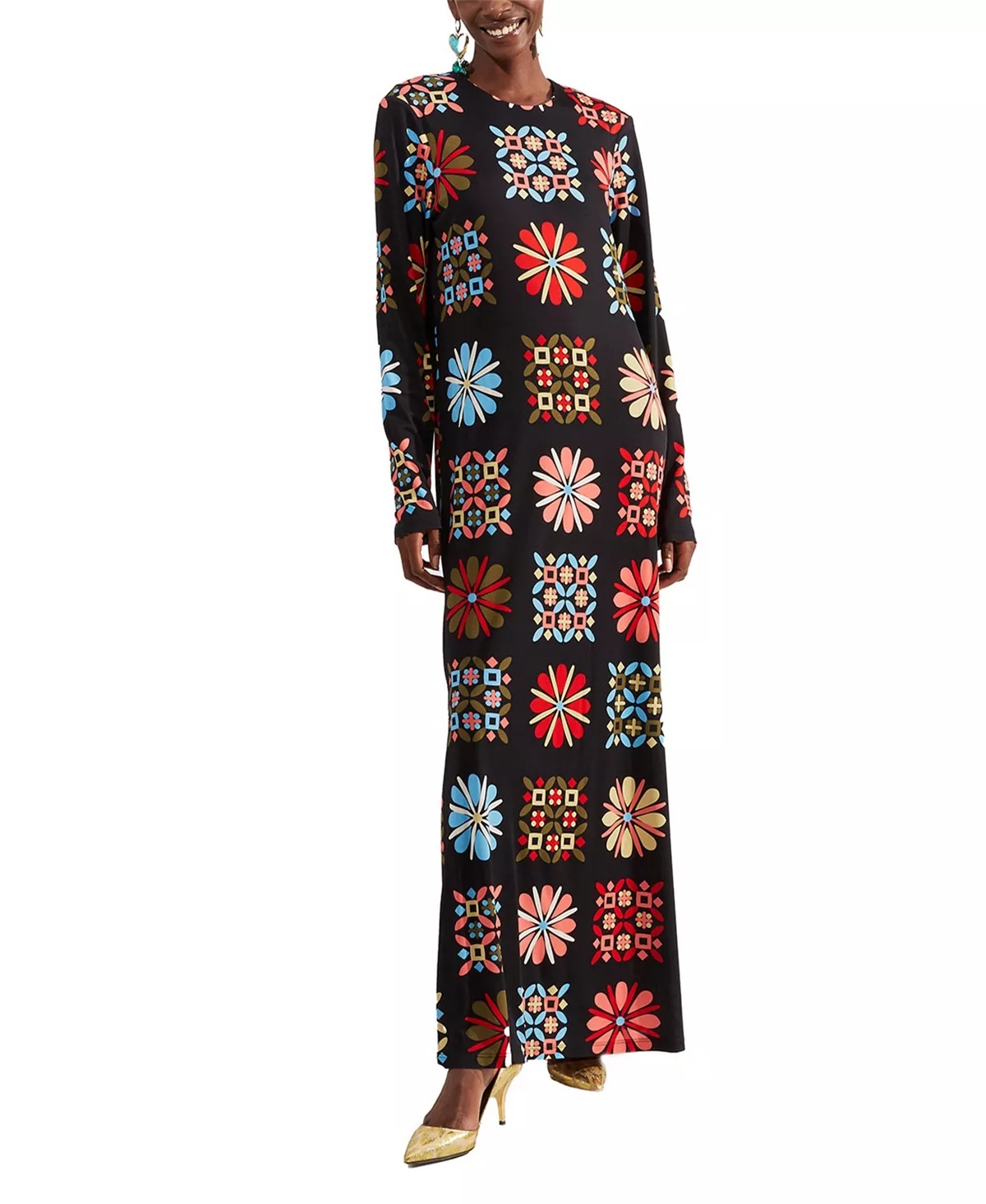 Long Sleeve Swing Dress in Vetrata Grande Black - 1