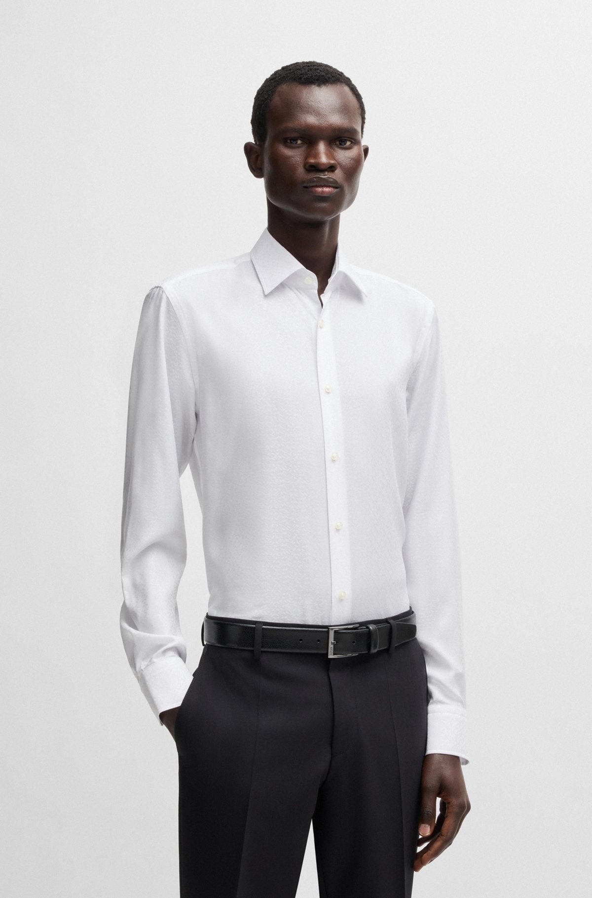 SLIM-FIT SHIRT WITH LEAF JACQUARD - 2