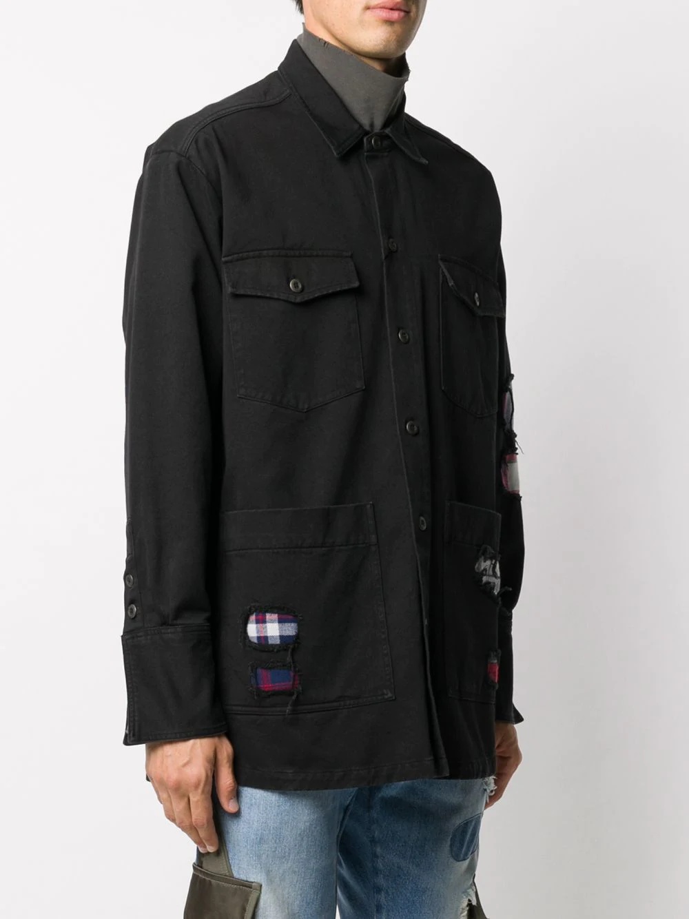 checked distressed details shirt  - 3