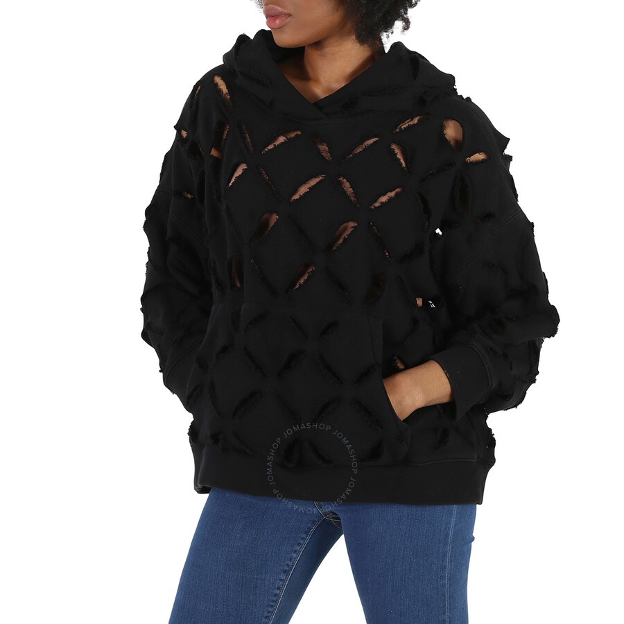 Versace Ladies Black Cut-Out Detail Distressed Hoodie - 4