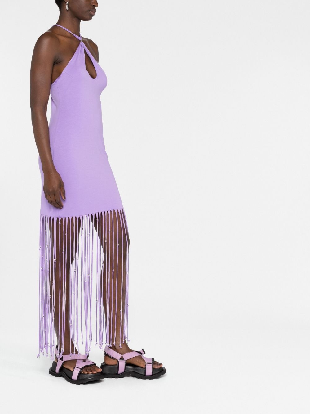 fringe-trimmed jersey dress - 4