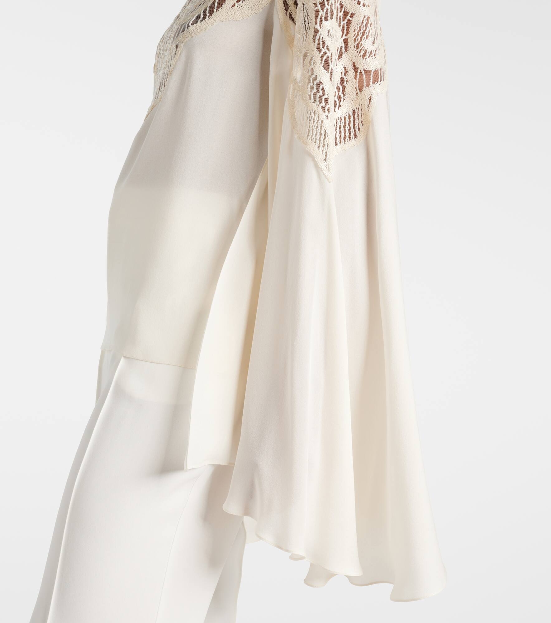 Lace-trimmed tie-neck georgette blouse - 6