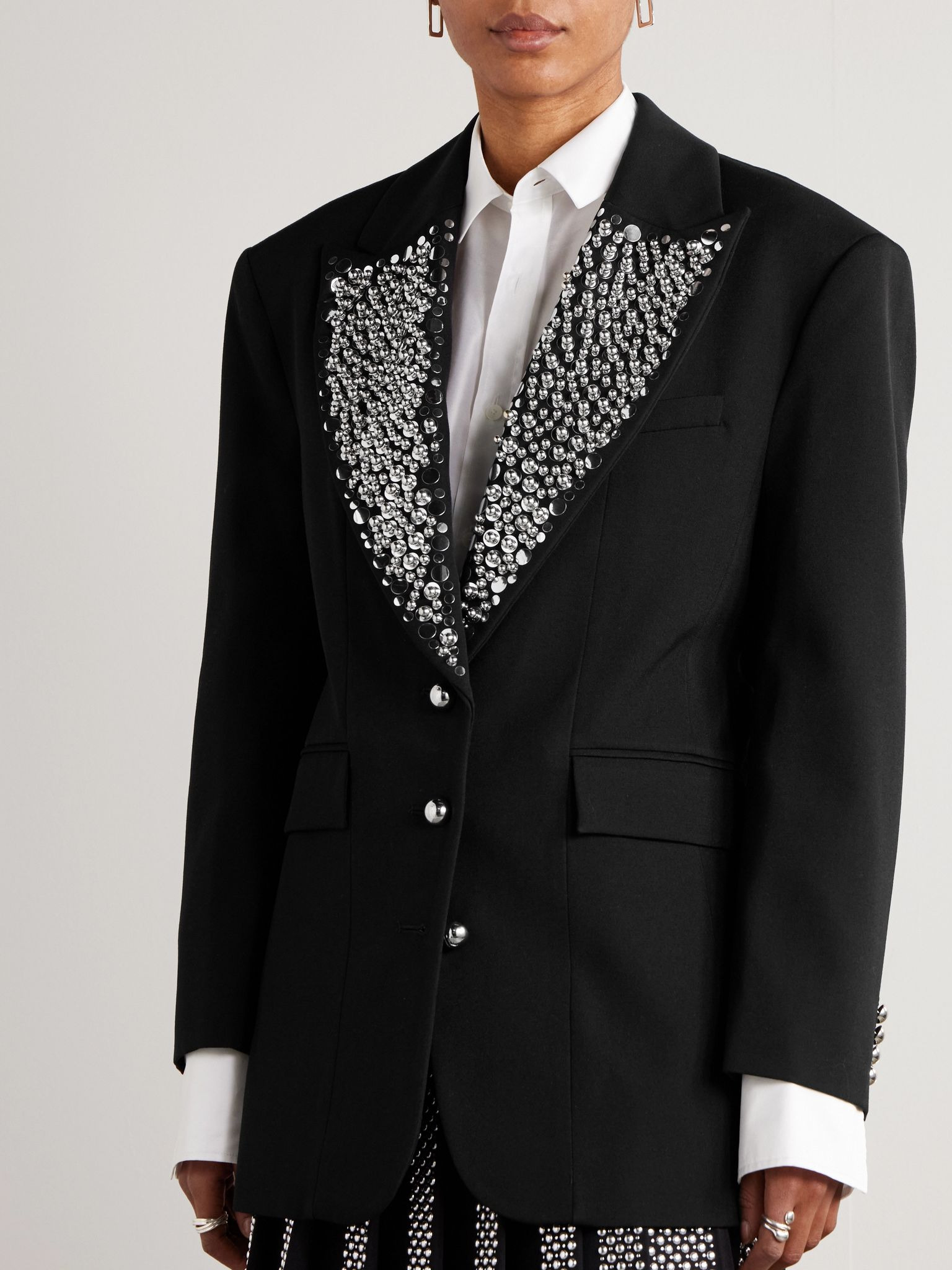 Studded grain de poudre wool blazer Black - 3