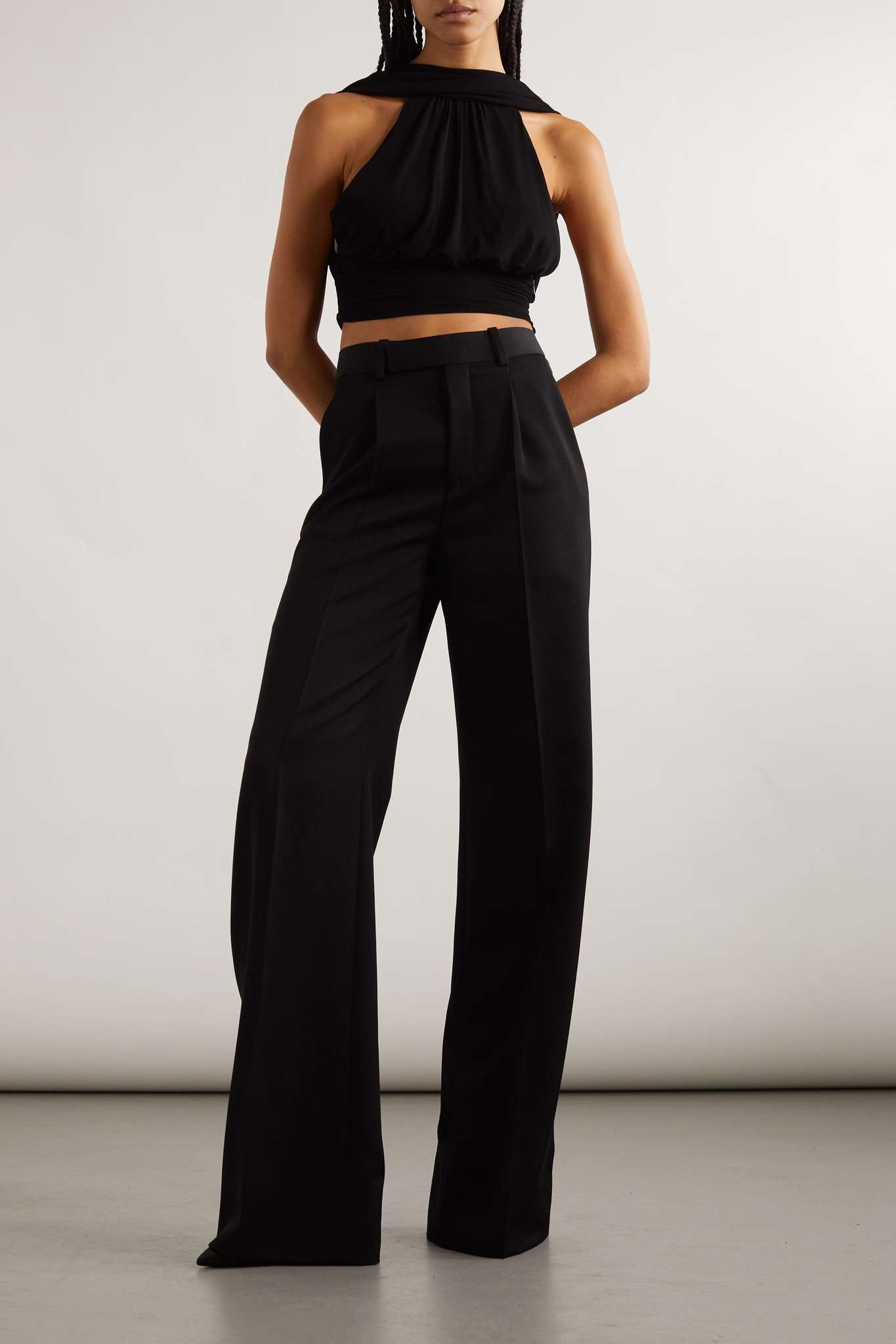 Open-back cropped draped stretch-jersey top - 2