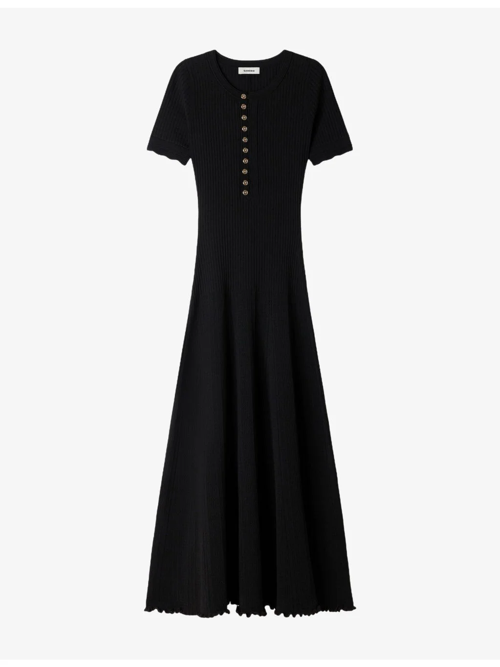 Round-Neck Ribbed-Knit Stretch-Woven Maxi Dress - 1