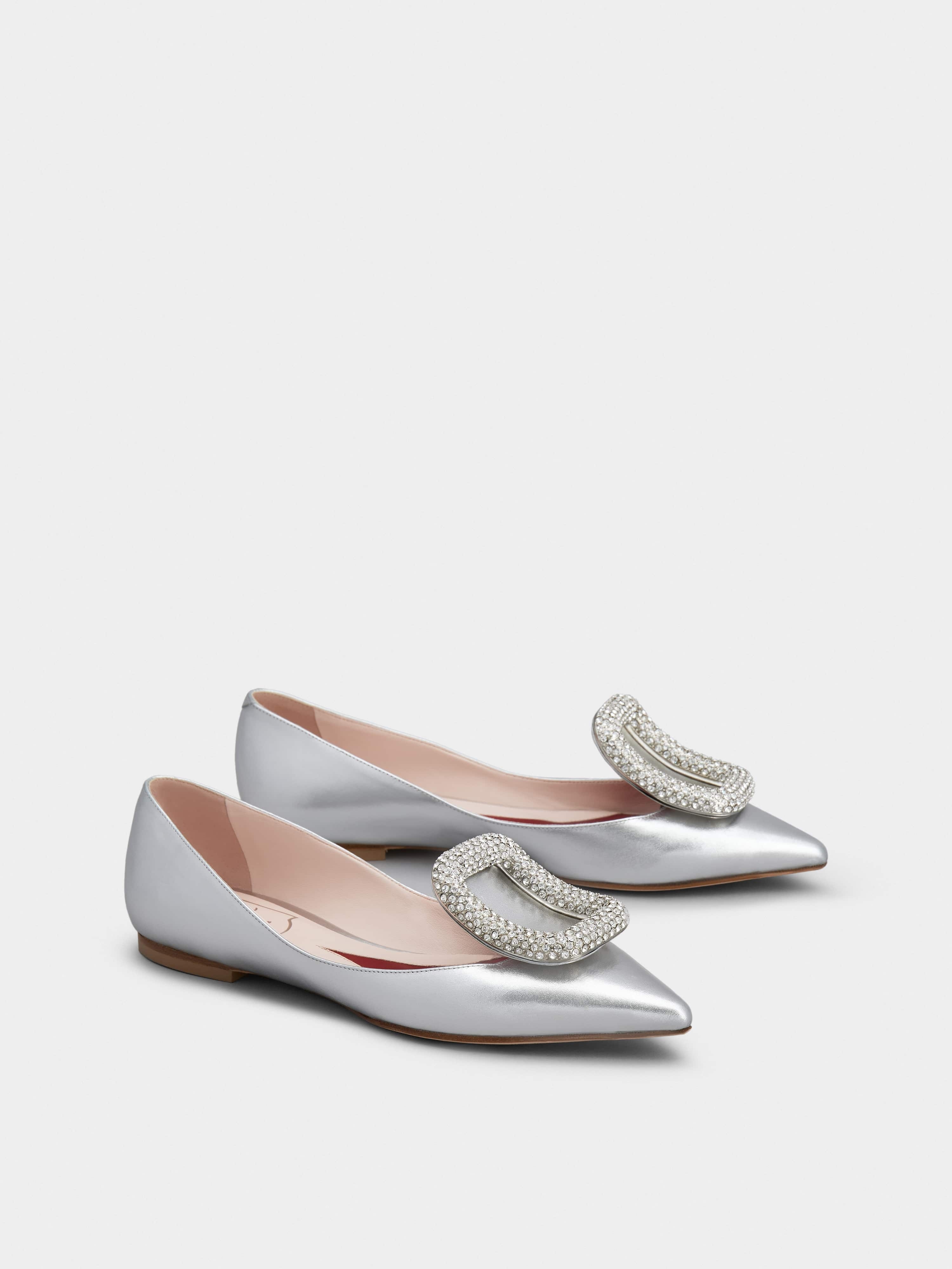 Viv' Choc Strass Buckle Ballerinas in Soft Leather - 2