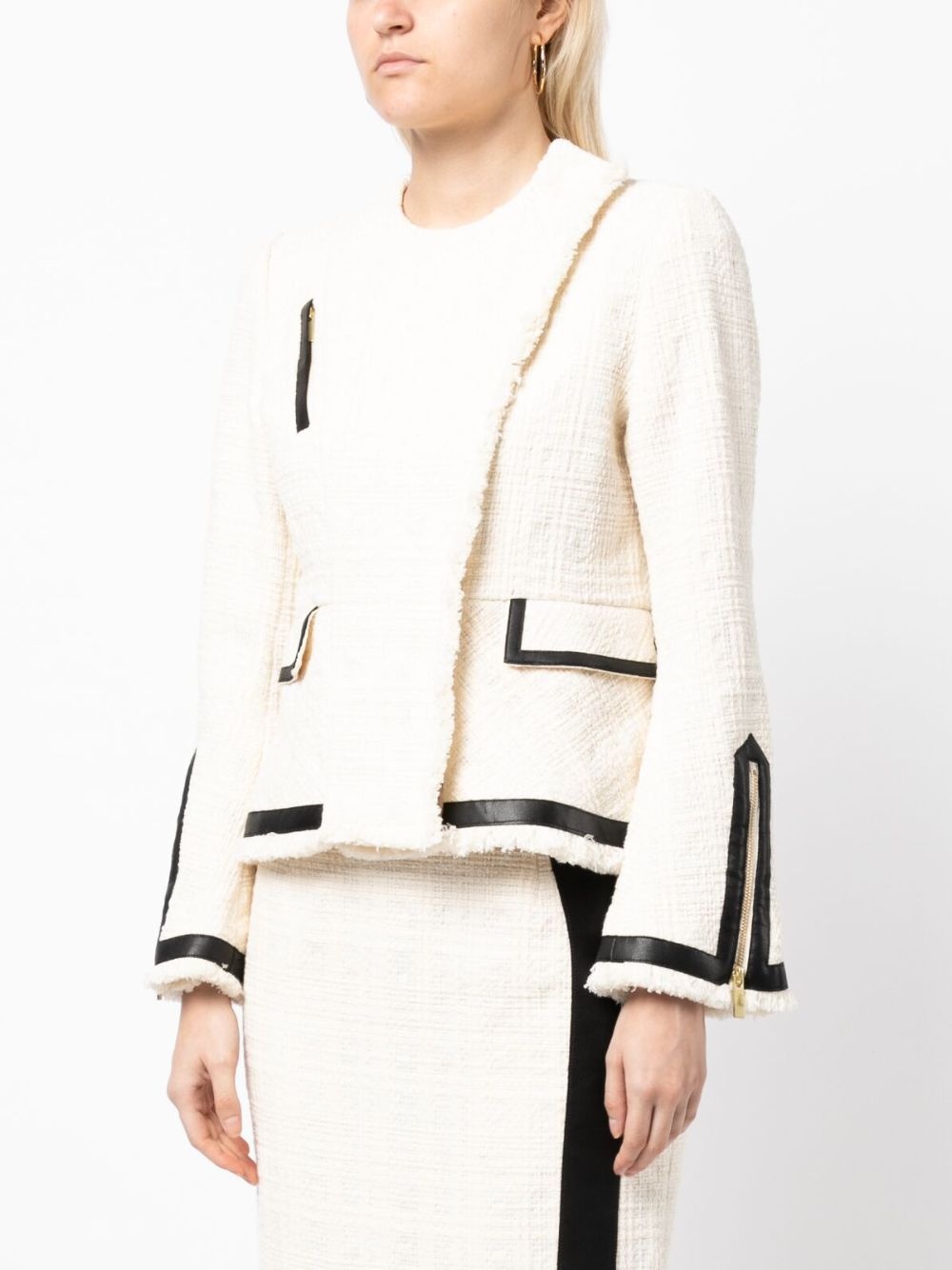 long-sleeve tweed biker jacket - 3