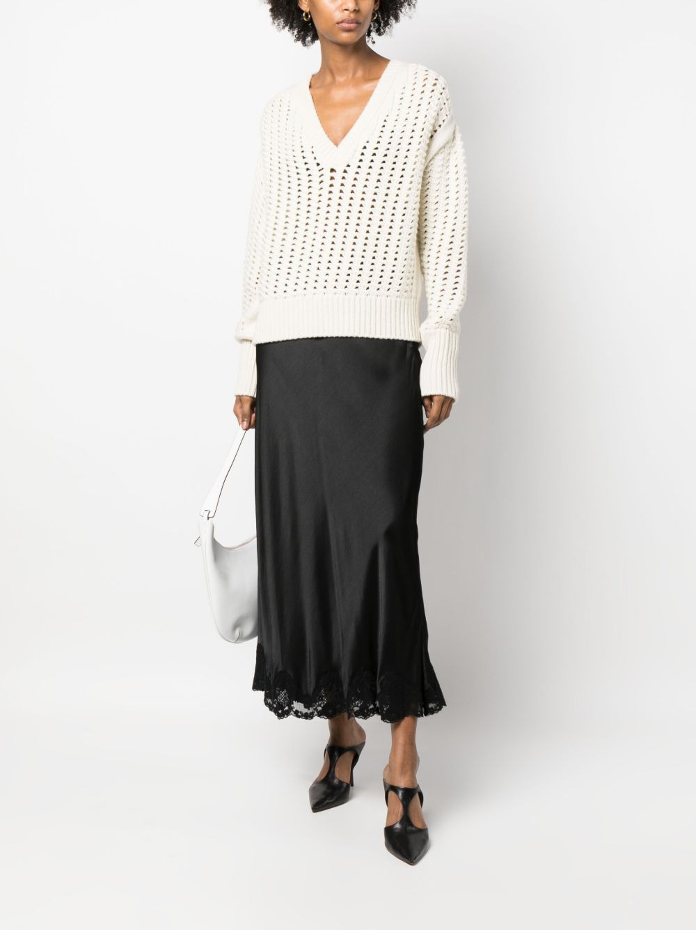 open-knit V-neck jumper - 2