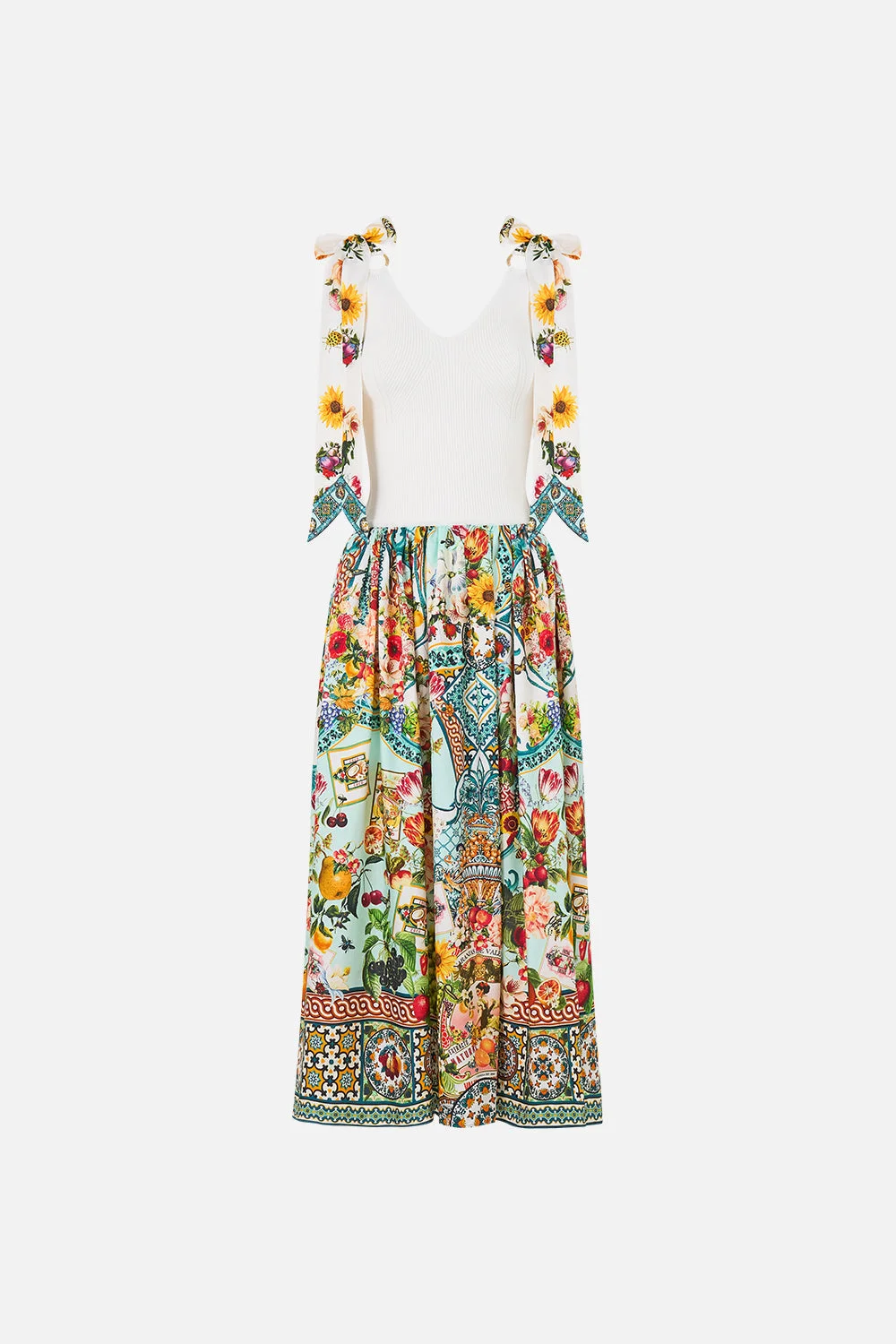 KNIT BODICE SILK SPLICED MIDI DRESS MAGIC OF THE MERCADO - 1