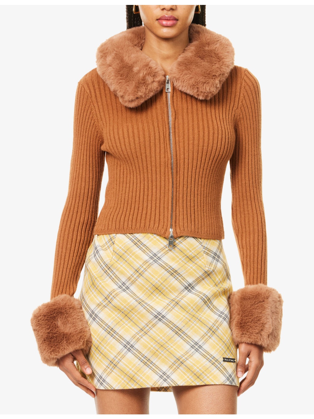 Peggy Faux-Fur-Embellishment Knitted Cardigan - 3