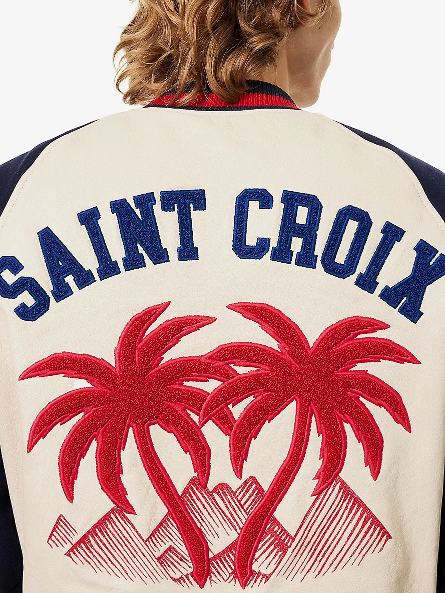St Croix brand-appliqué leather jacket - 5