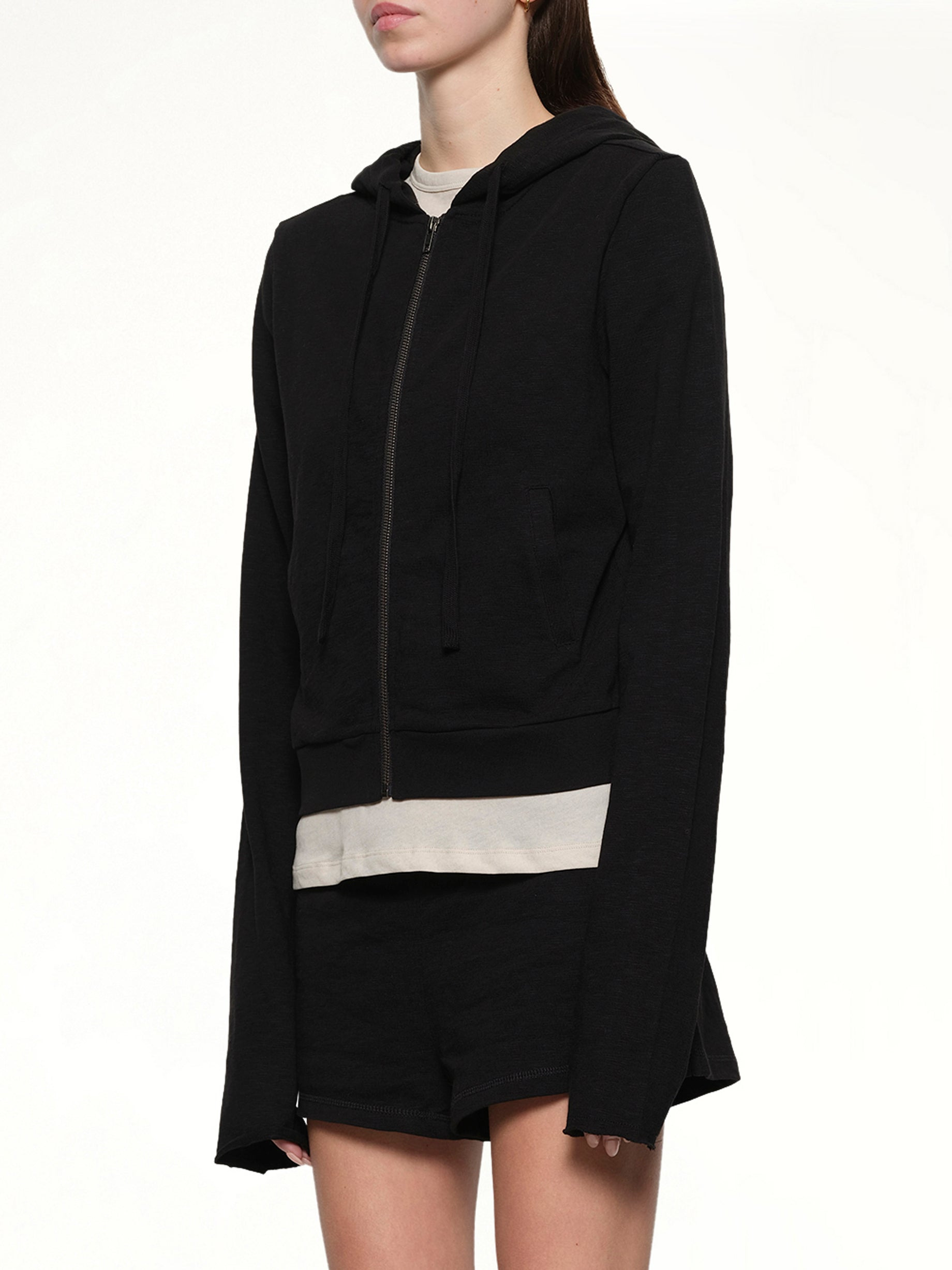 Lightweight Cropped Zip-Up Hoodie in Black - 3
