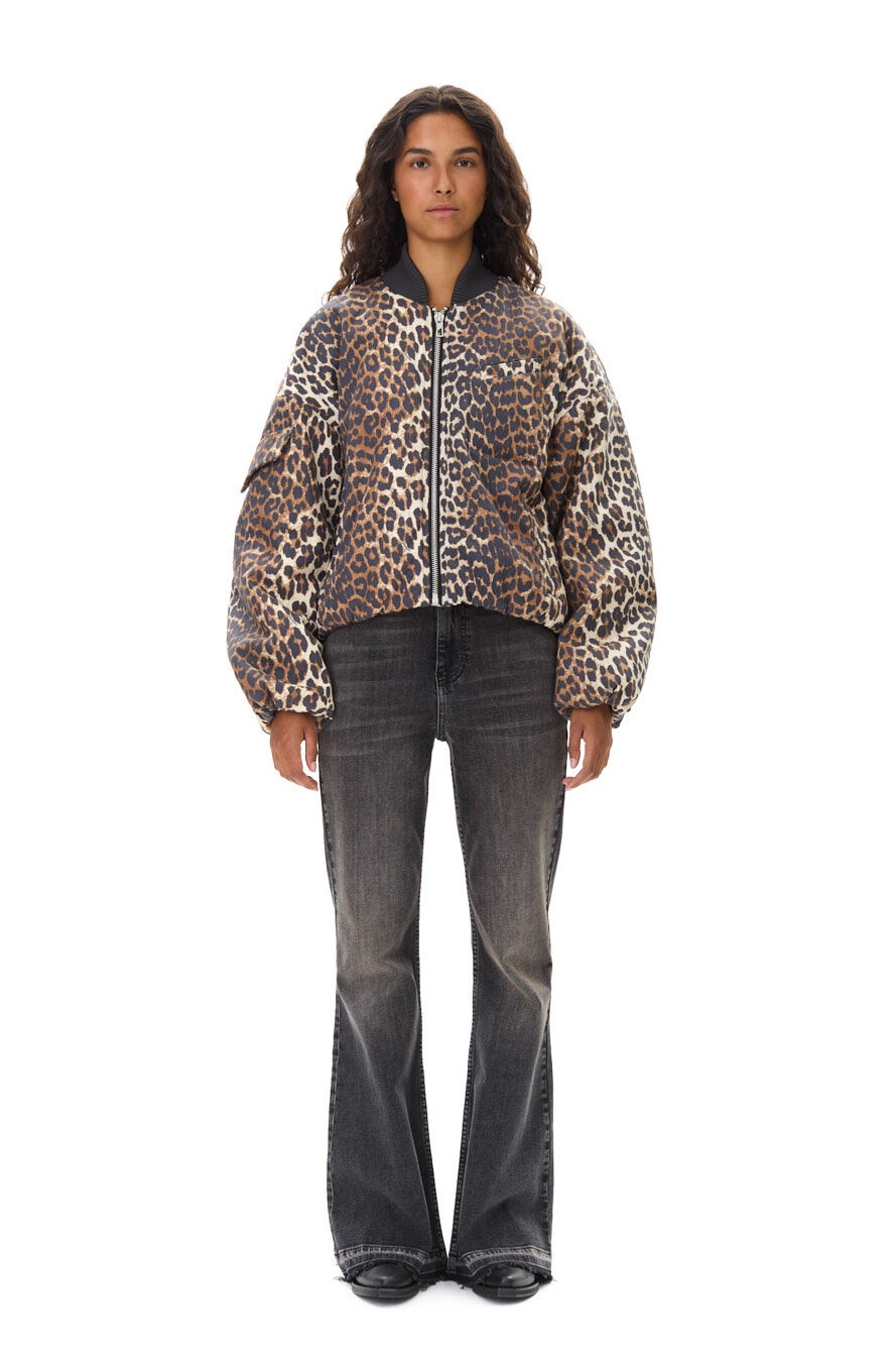 PRINTED CANVAS OVERSIZED SHORT BOMBER JACKET - 4