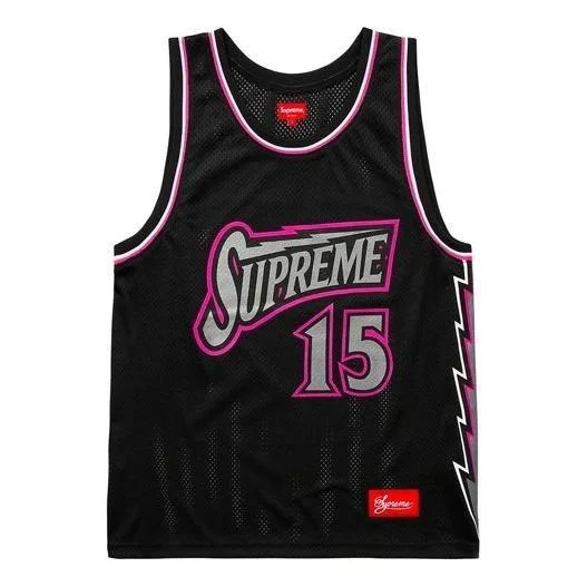 Supreme Bolt Basketball Jersey 'Black Grey Pink' SUP-SS18-428 - 1