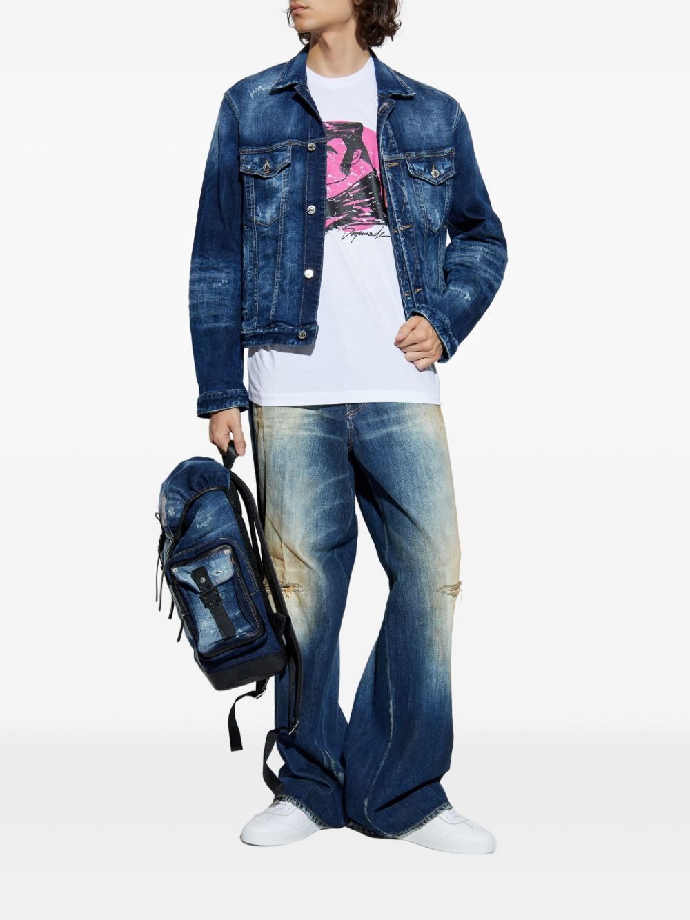 distressed embroidered jeans - 2