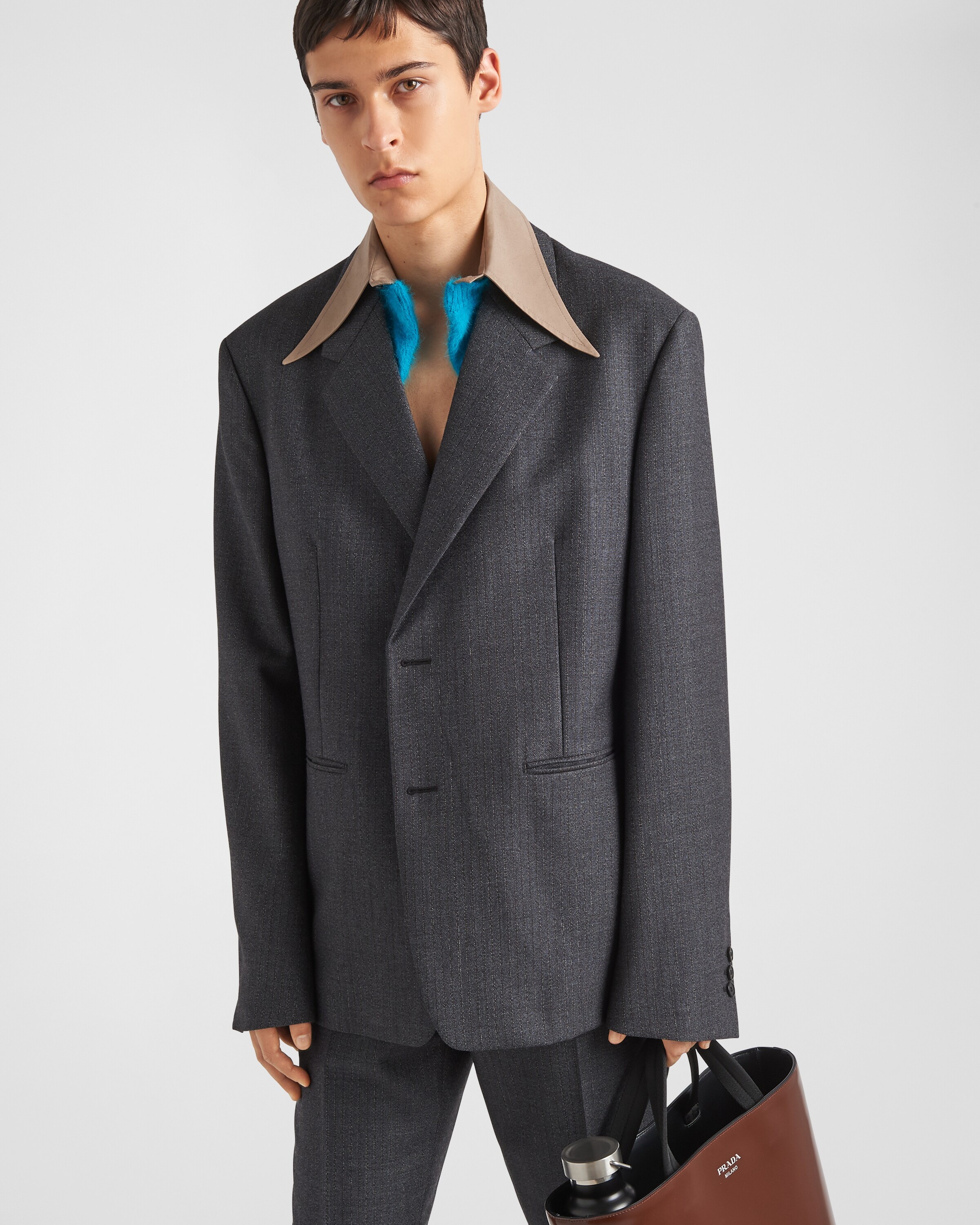 Single-breasted wool jacket with collar - 3