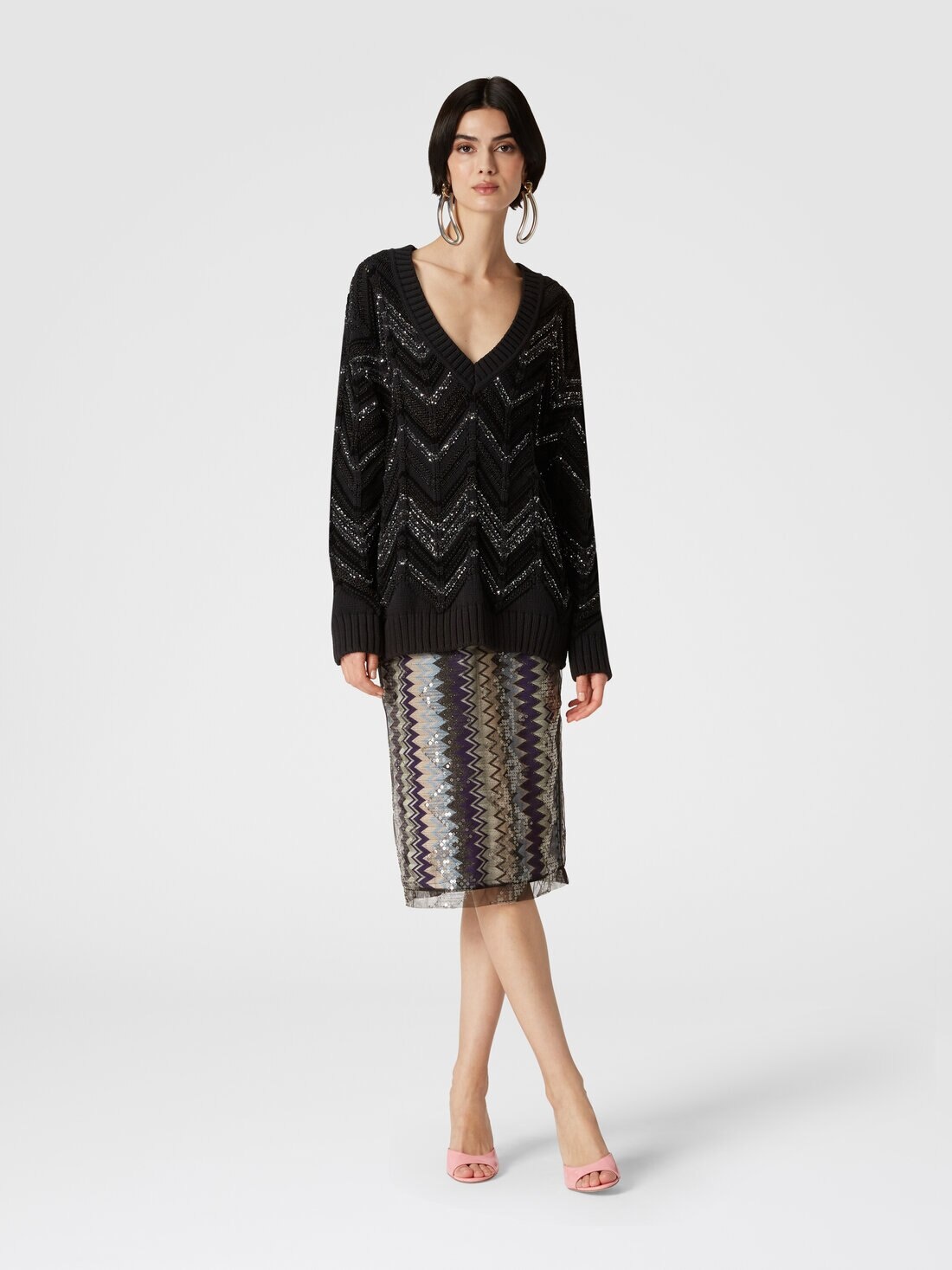 Zigzag tulle tube midi skirt with sequins - 2