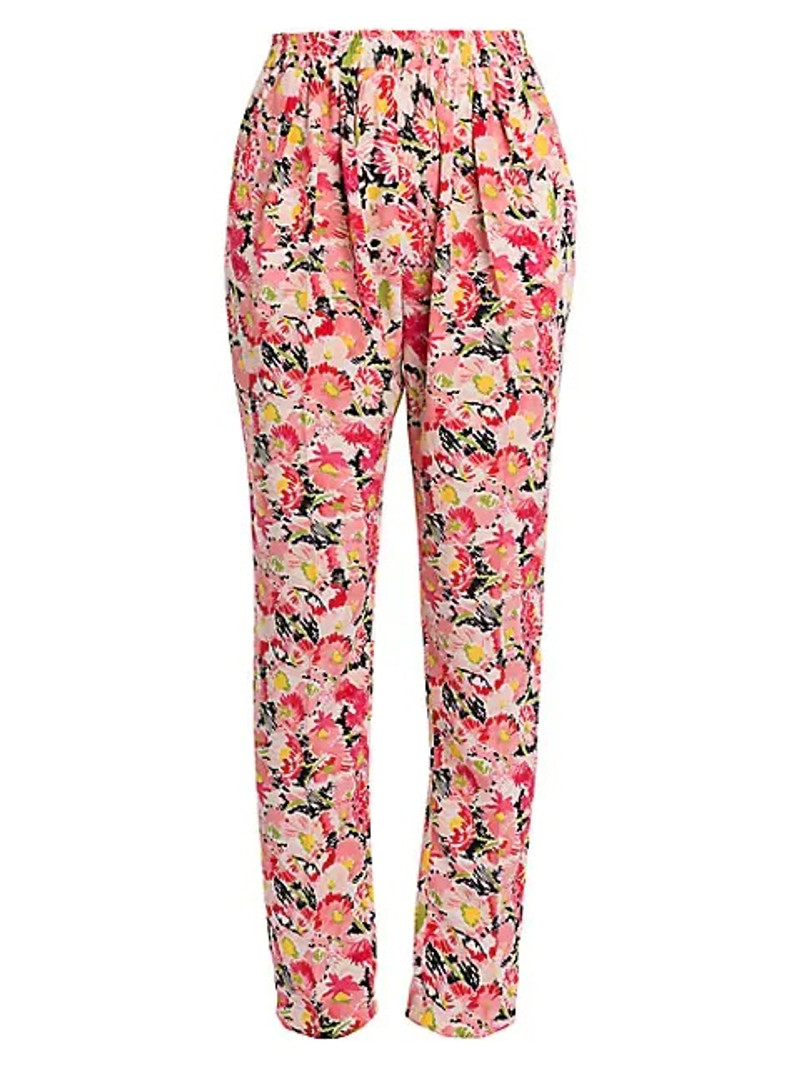Christine Watercolor Floral Silk Trousers 1