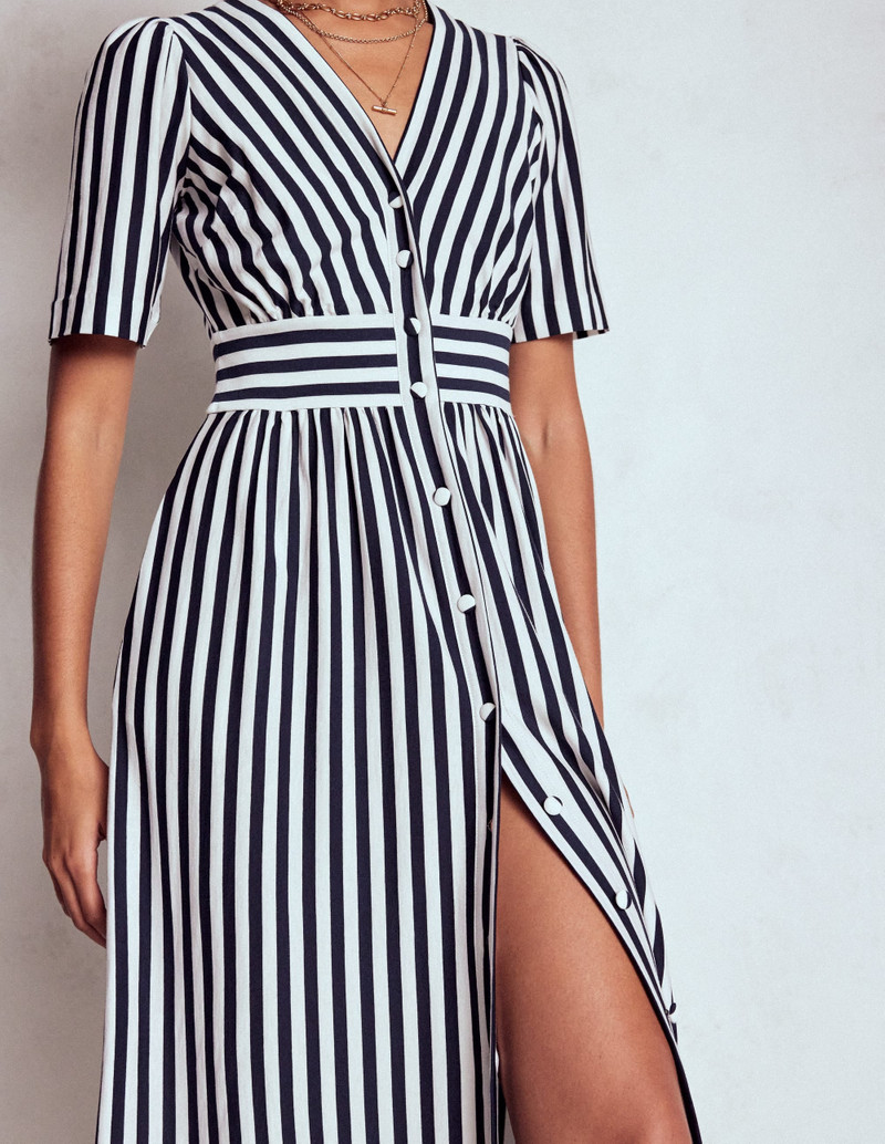 Natalia Jersey Tea Dress-French Navy, Ivory Stripe 3