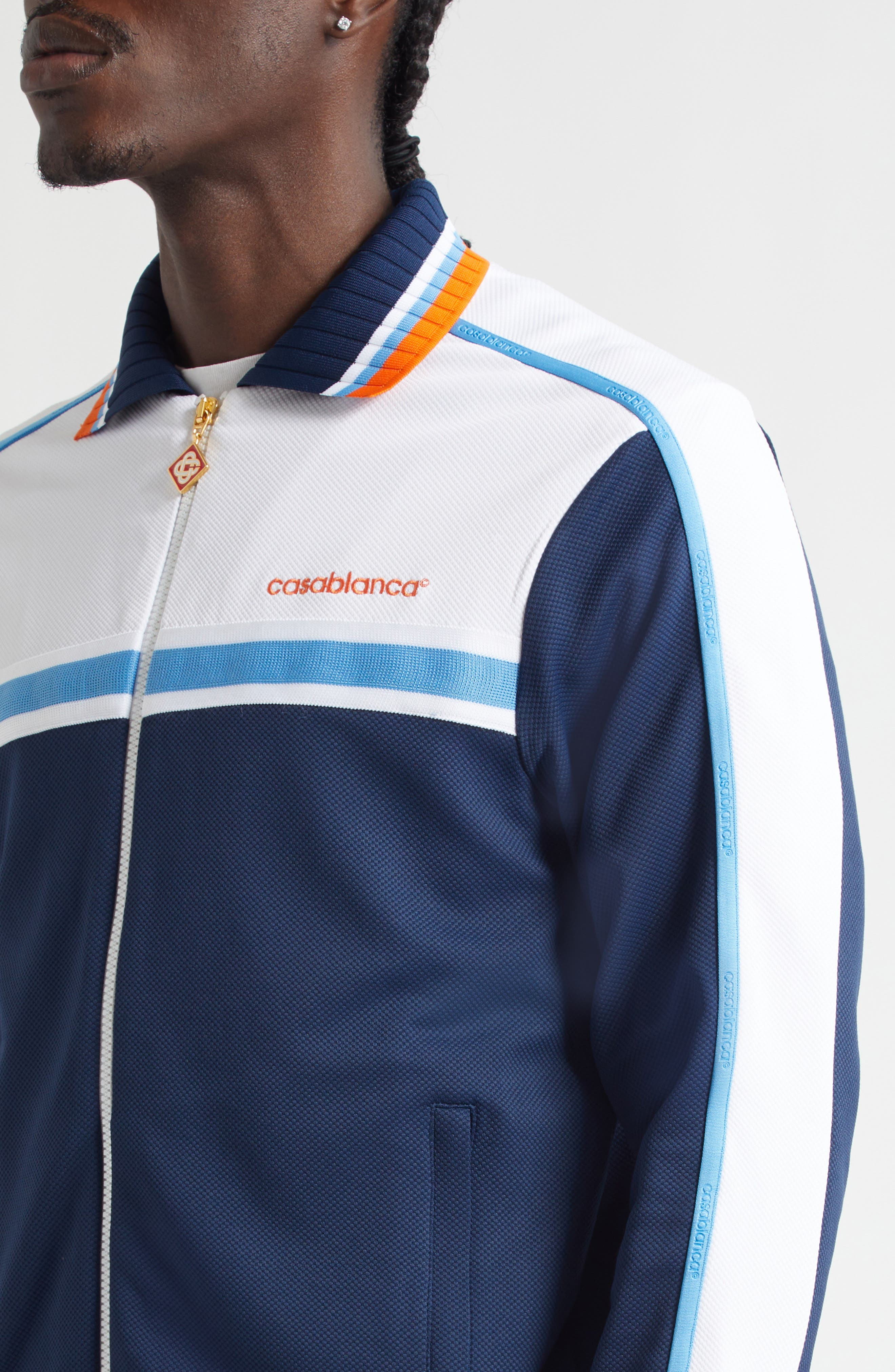 Casablanca Textured Colorblock Track Jacket in Navy /White at Nordstrom - 5
