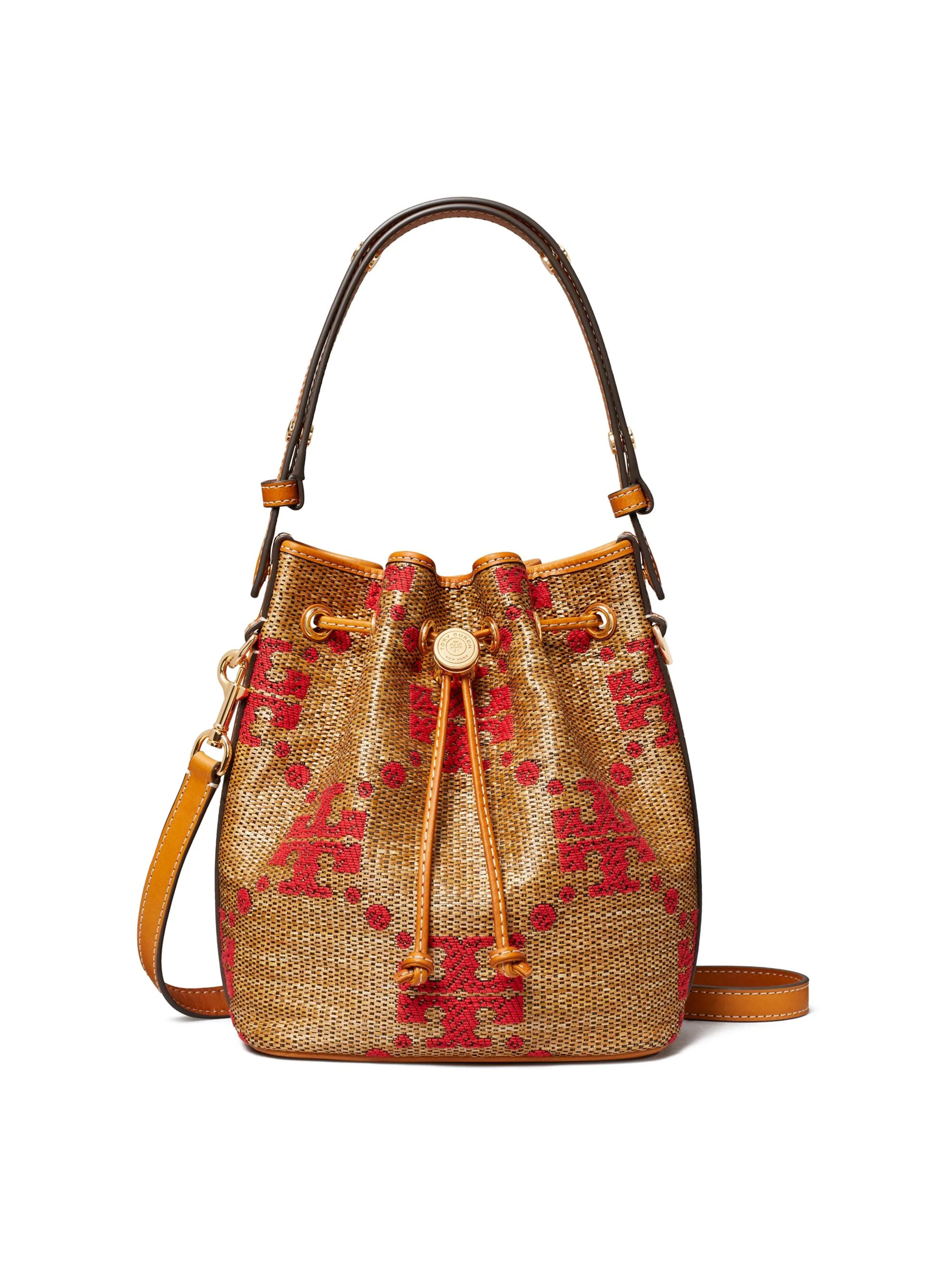 Women's T Monogram Straw Bucket Bag - Natural - 1