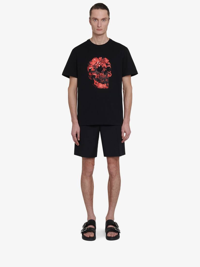 Men's Wax Flower Skull T-shirt in Black/red - 3