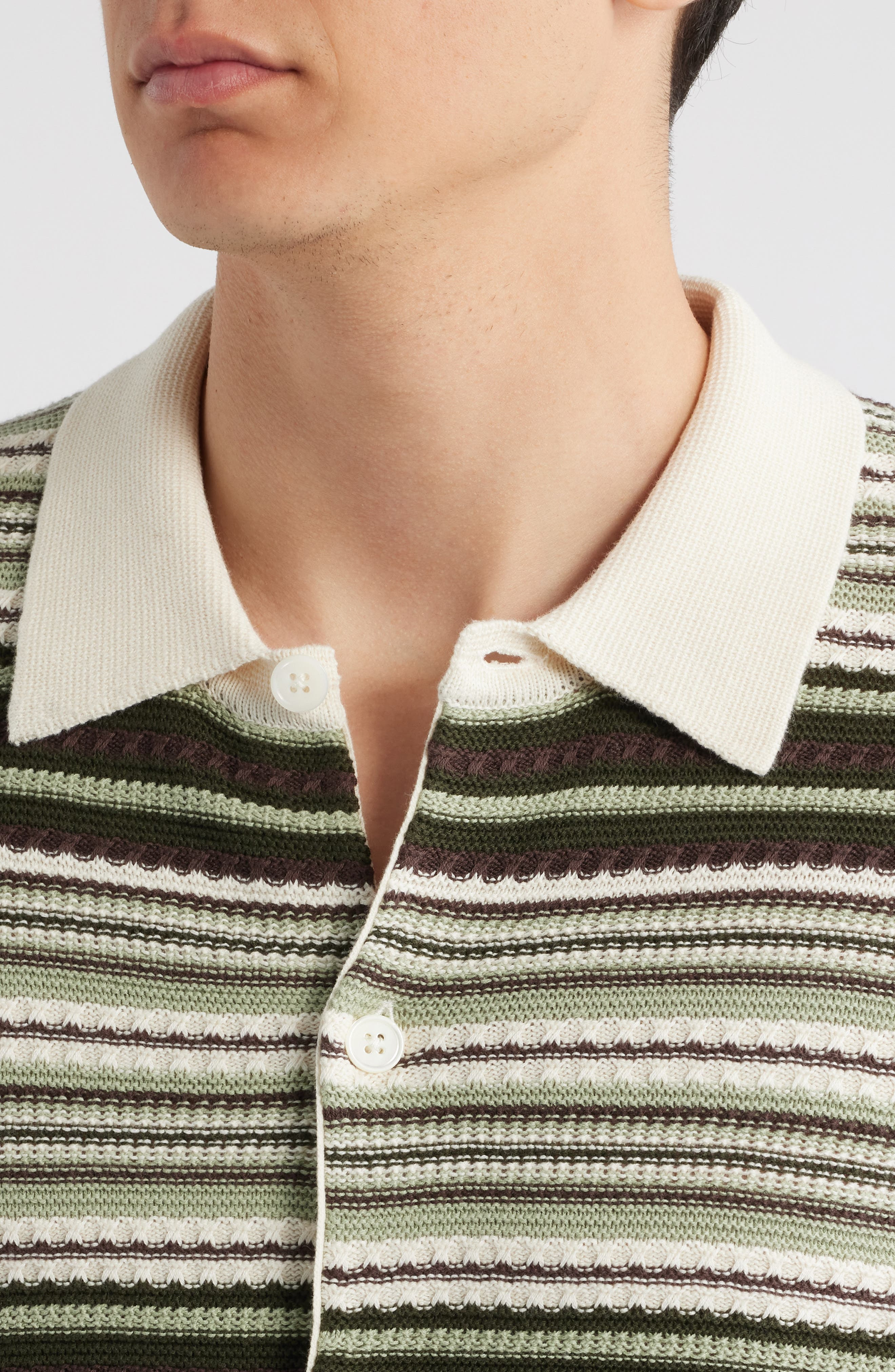 NN07 Nolan 6686 Polo Cardigan in Green Stripe at Nordstrom - 4