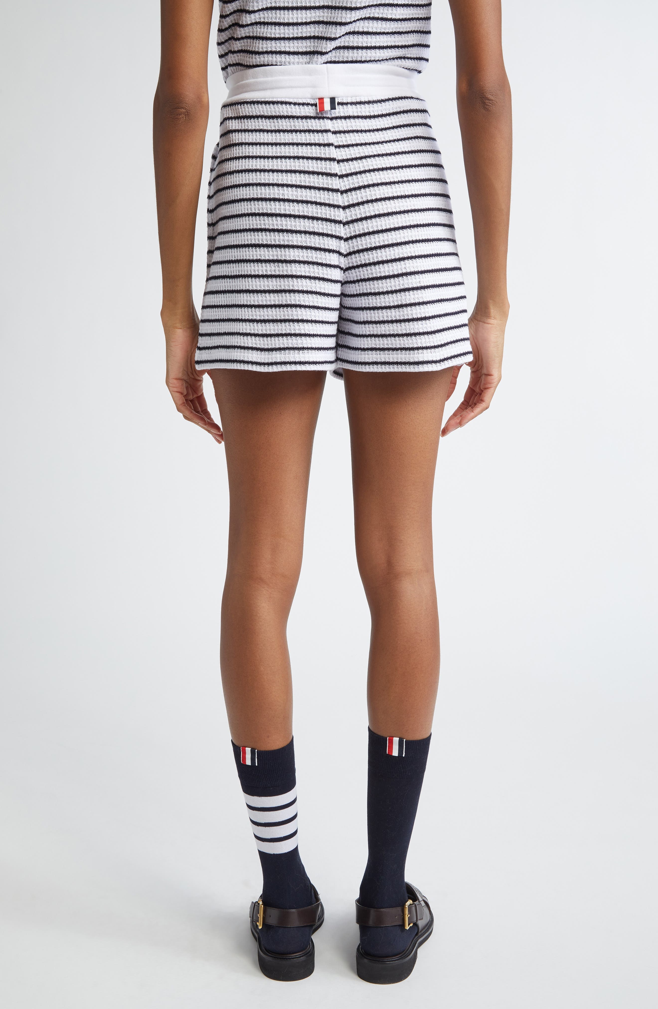 Thom Browne Stripe Waffle Knit Cotton Shorts in Navy/white at Nordstrom - 3