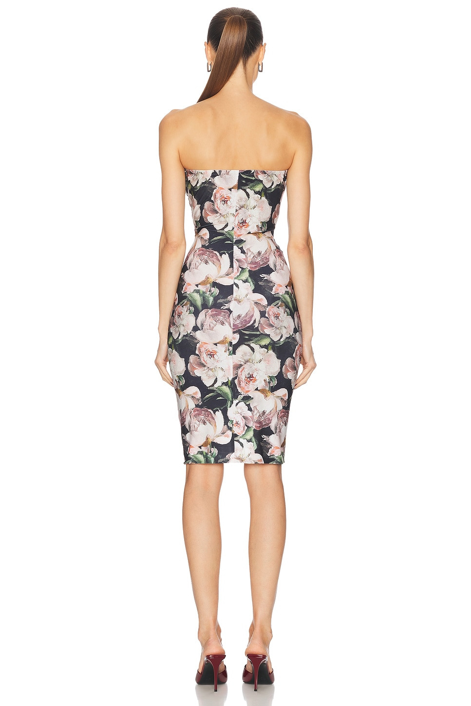 Strapless Shirred Front Knee Length Dress - 3