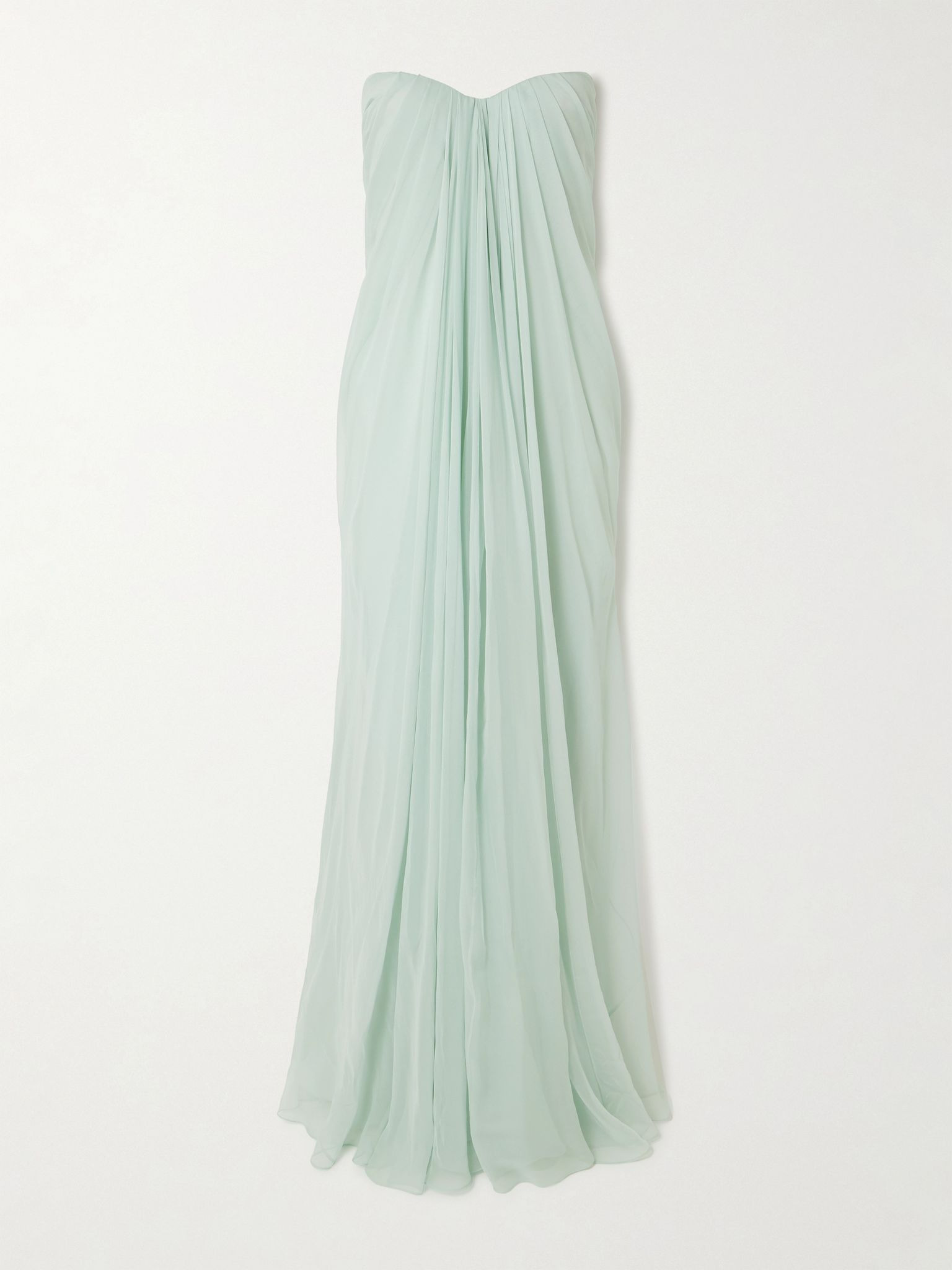 Strapless draped silk-chiffon bustier gown Mint - 1