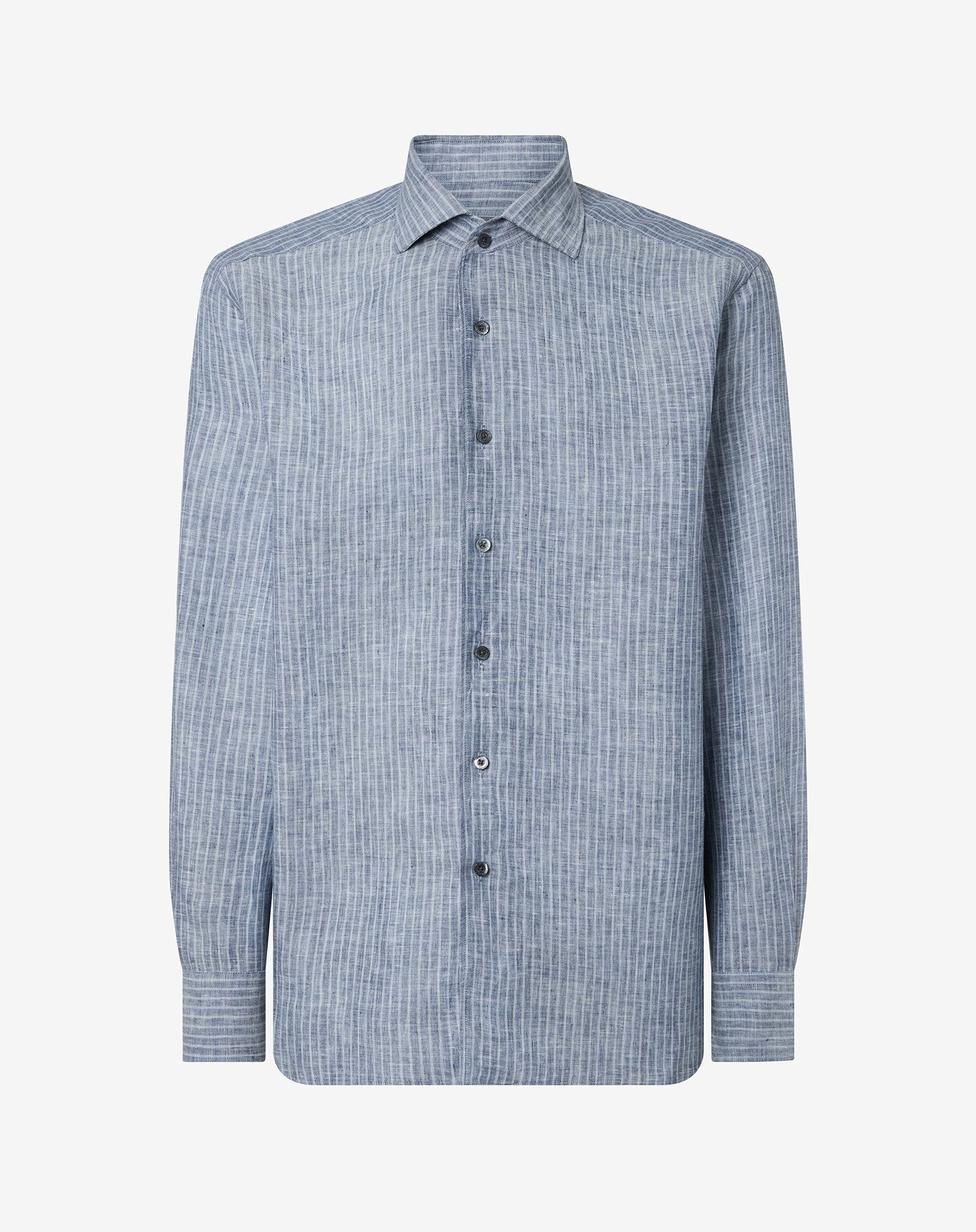 Blue striped pure linen shirt - 1