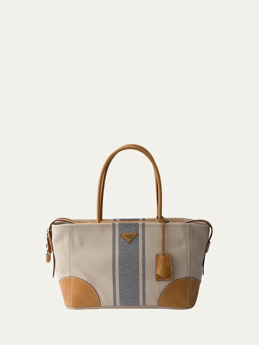 Large Canvas and Leather Tote Bag - 1