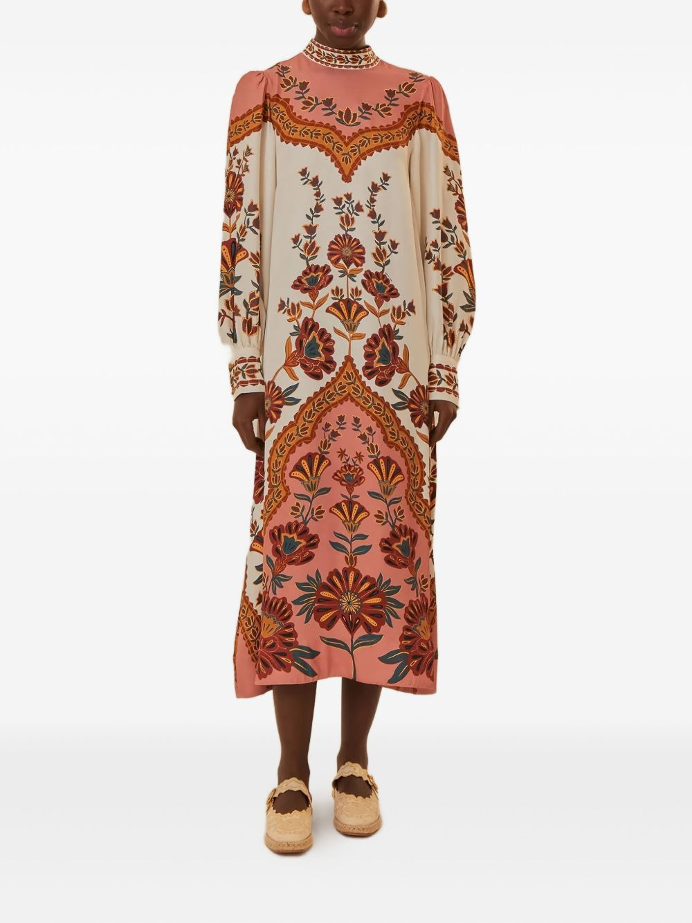 floral-print mock-neck midi dress - 1