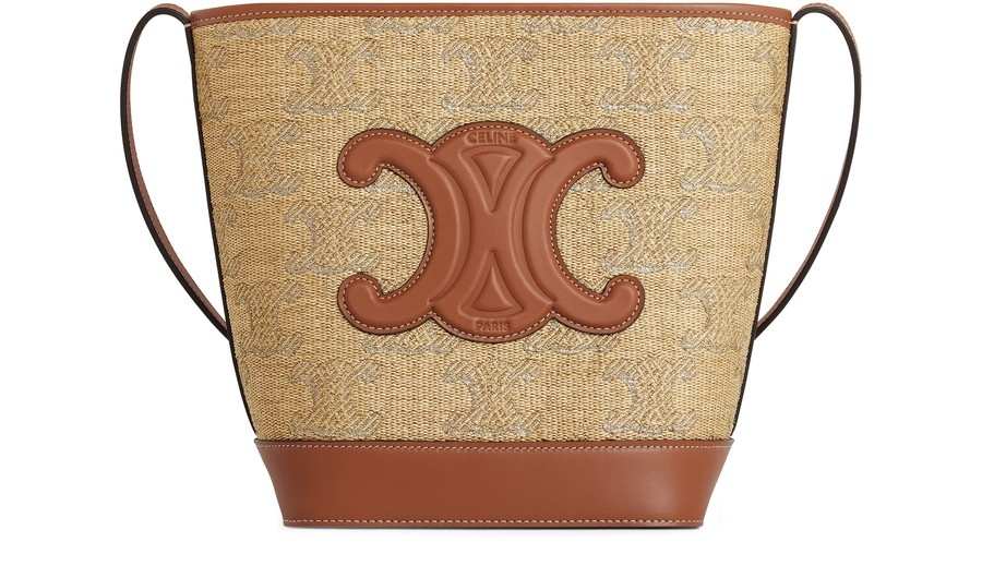 Small Bucket Cuir Triomphe In Raffia Effect Textile With Triomphe Jacquard - 1