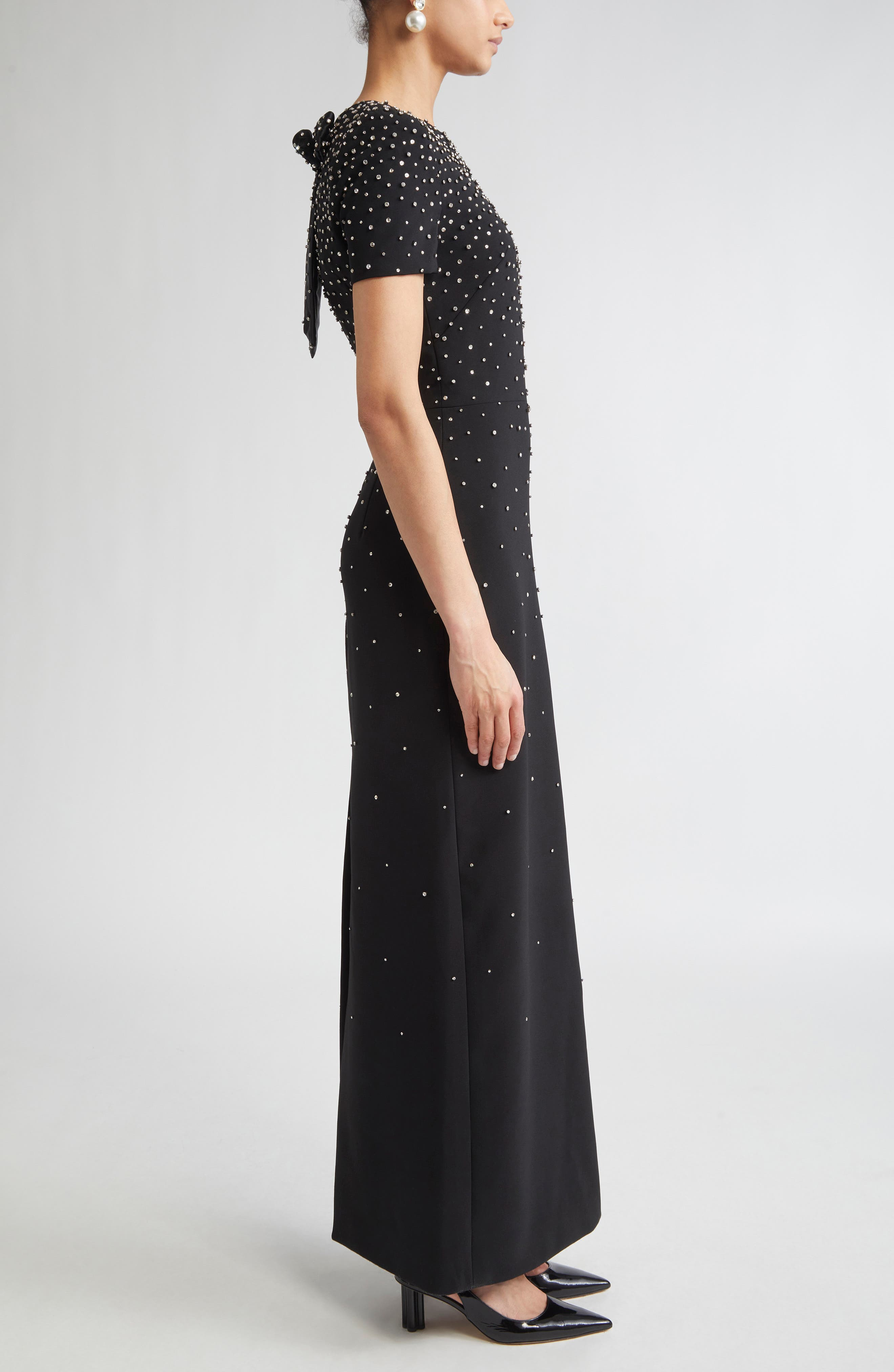 Carolina Herrera Crystal Embellished Stretch Crepe Column Gown in Black at Nordstrom - 3