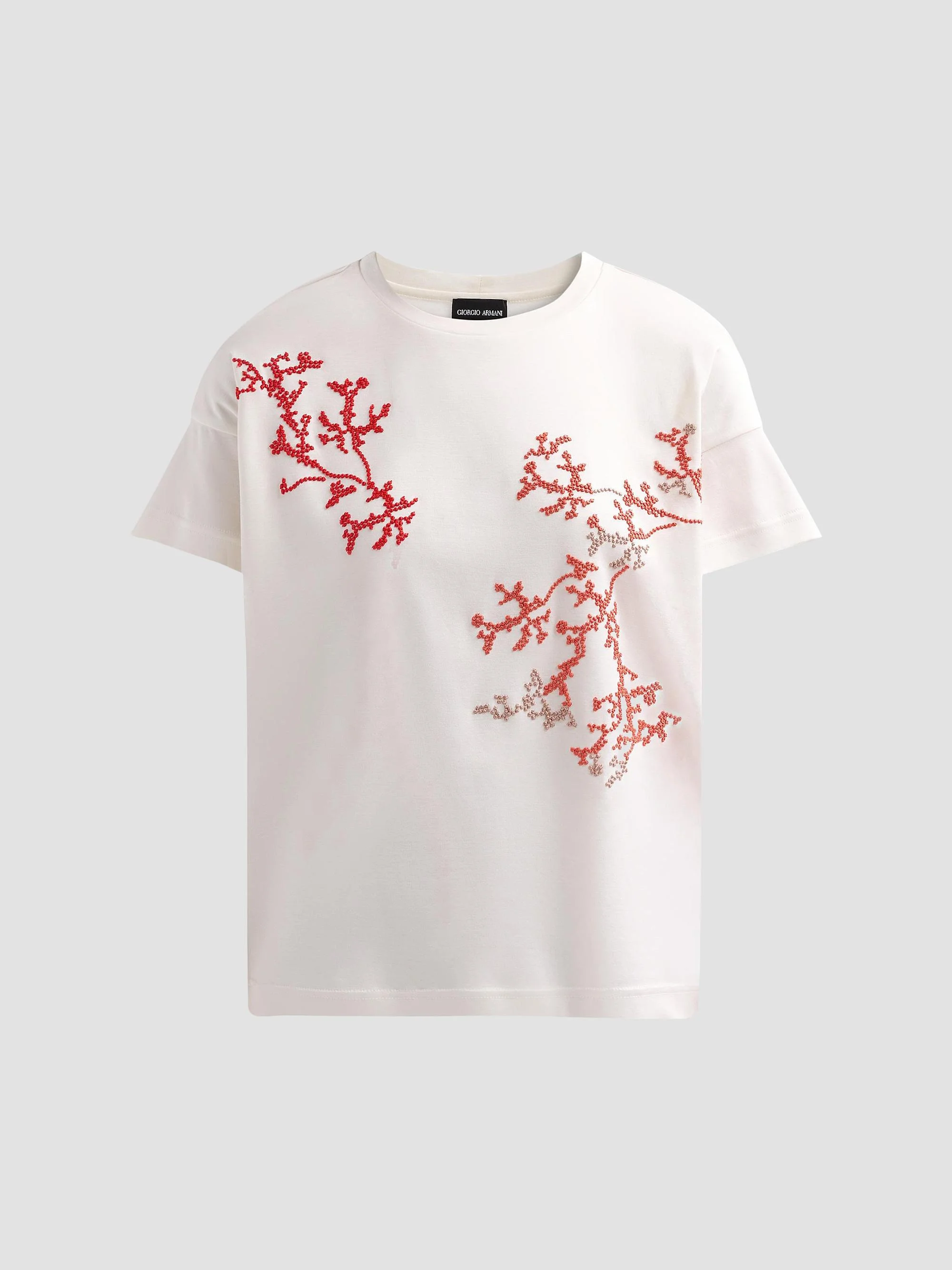 Women's Embroidered Silk-Cotton T-Shirt - Solid White - 1