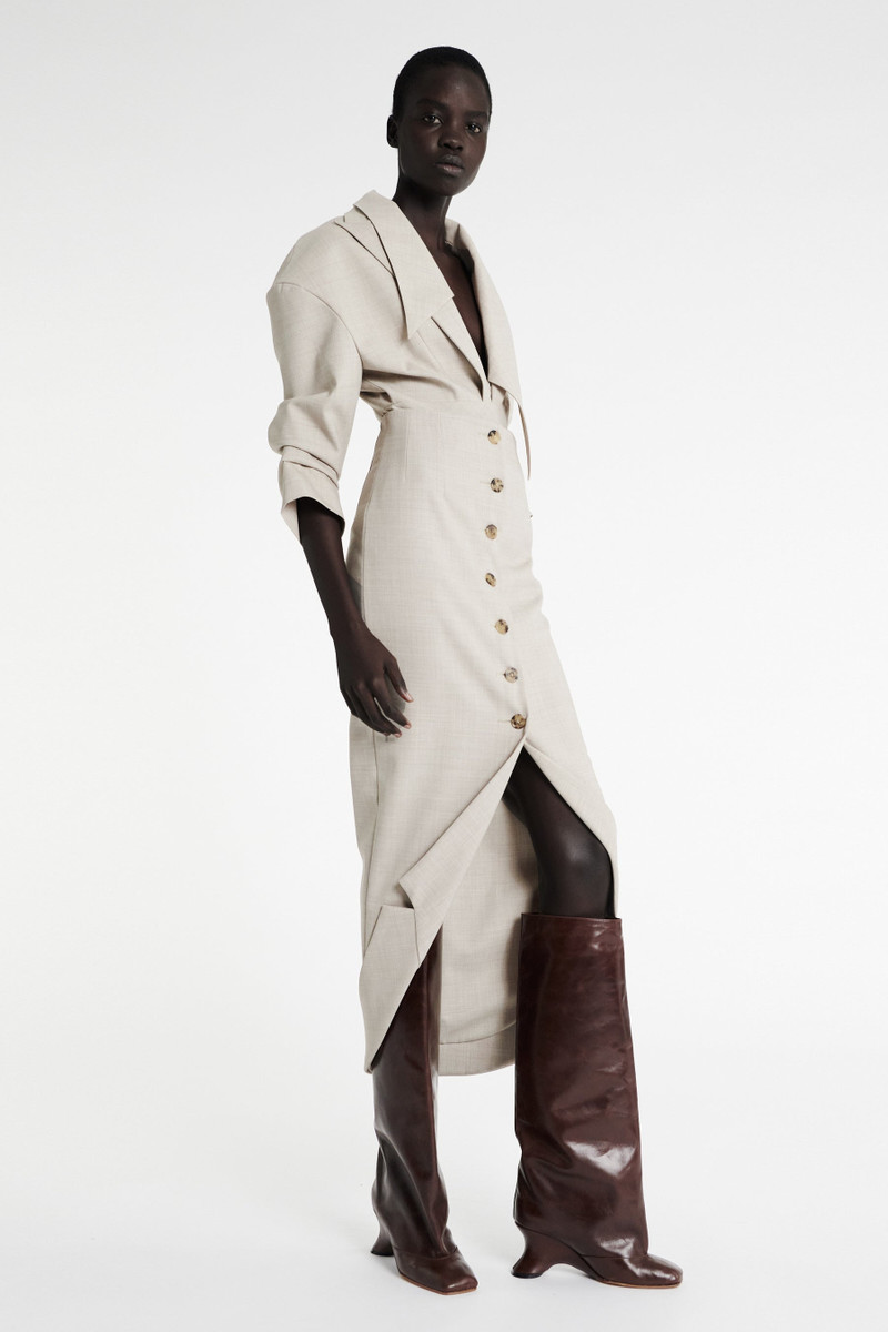 TAILORED SKIRT WITH JACKET COLLAR AT HEM BEIGE MELANGE 1