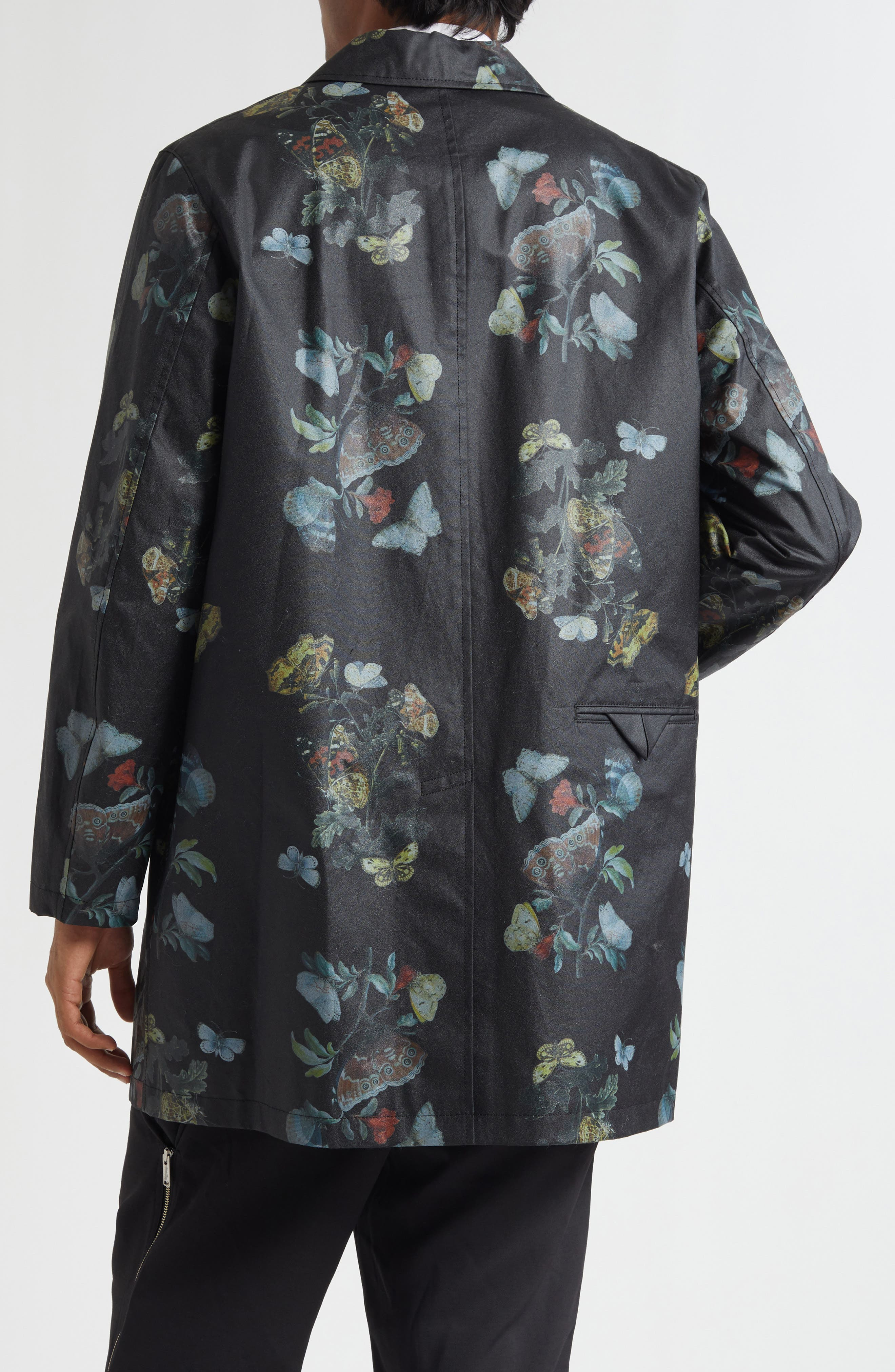 Undercover Floral Water Resistant Oiled Cotton Coat in Black Base at Nordstrom - 3