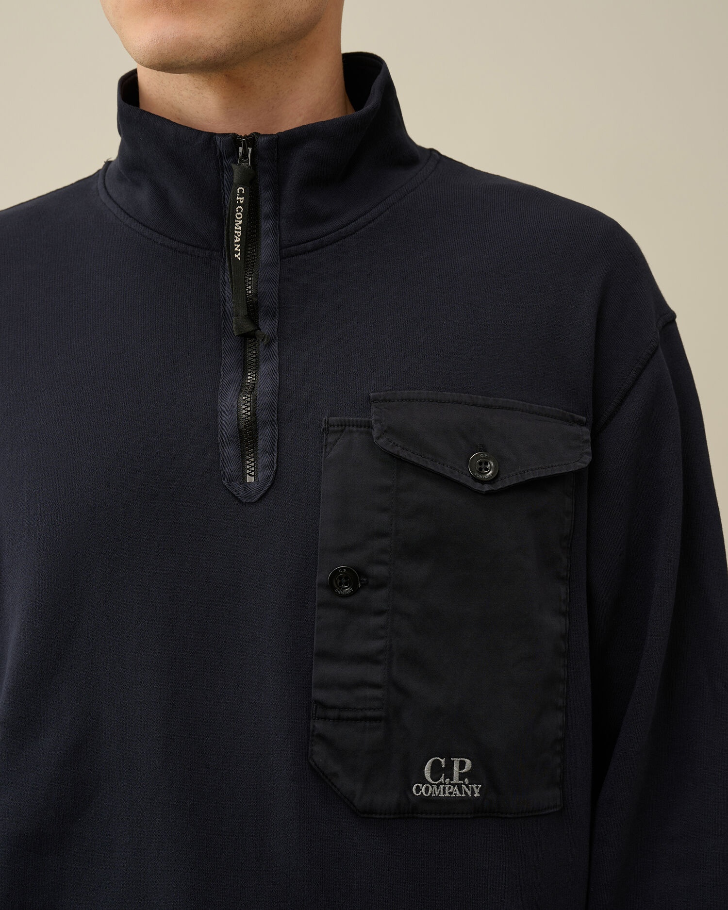 C.P. Company Cotton Fleece Mixed Zipped Sweatshirt | REVERSIBLE