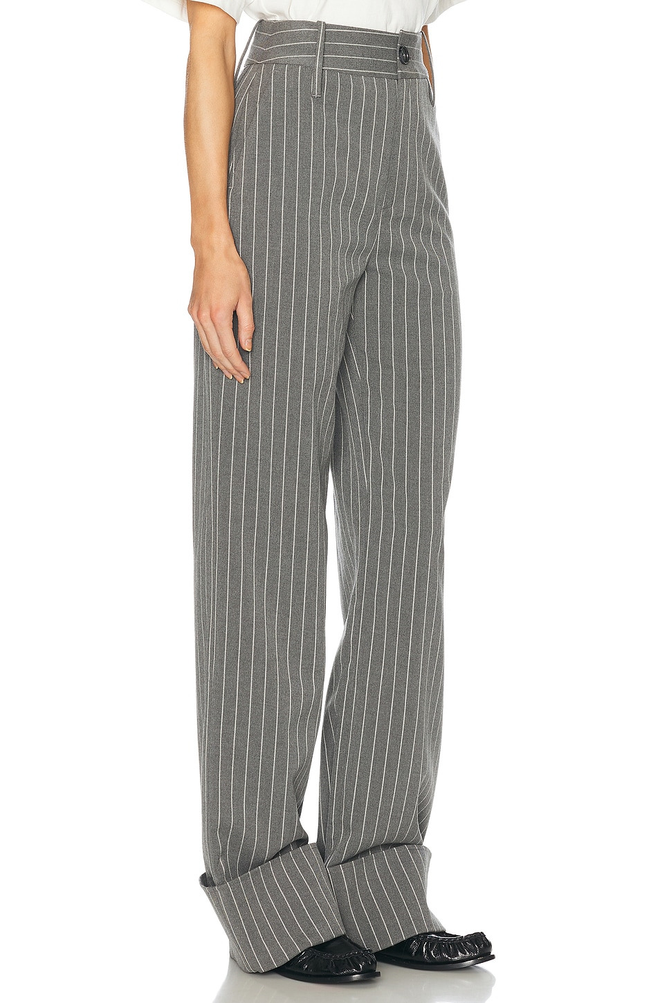 Pinstripe High Waist Cuffed Pants - 3