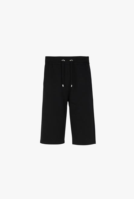 Black cotton shorts with white Balmain Paris logo print - 1