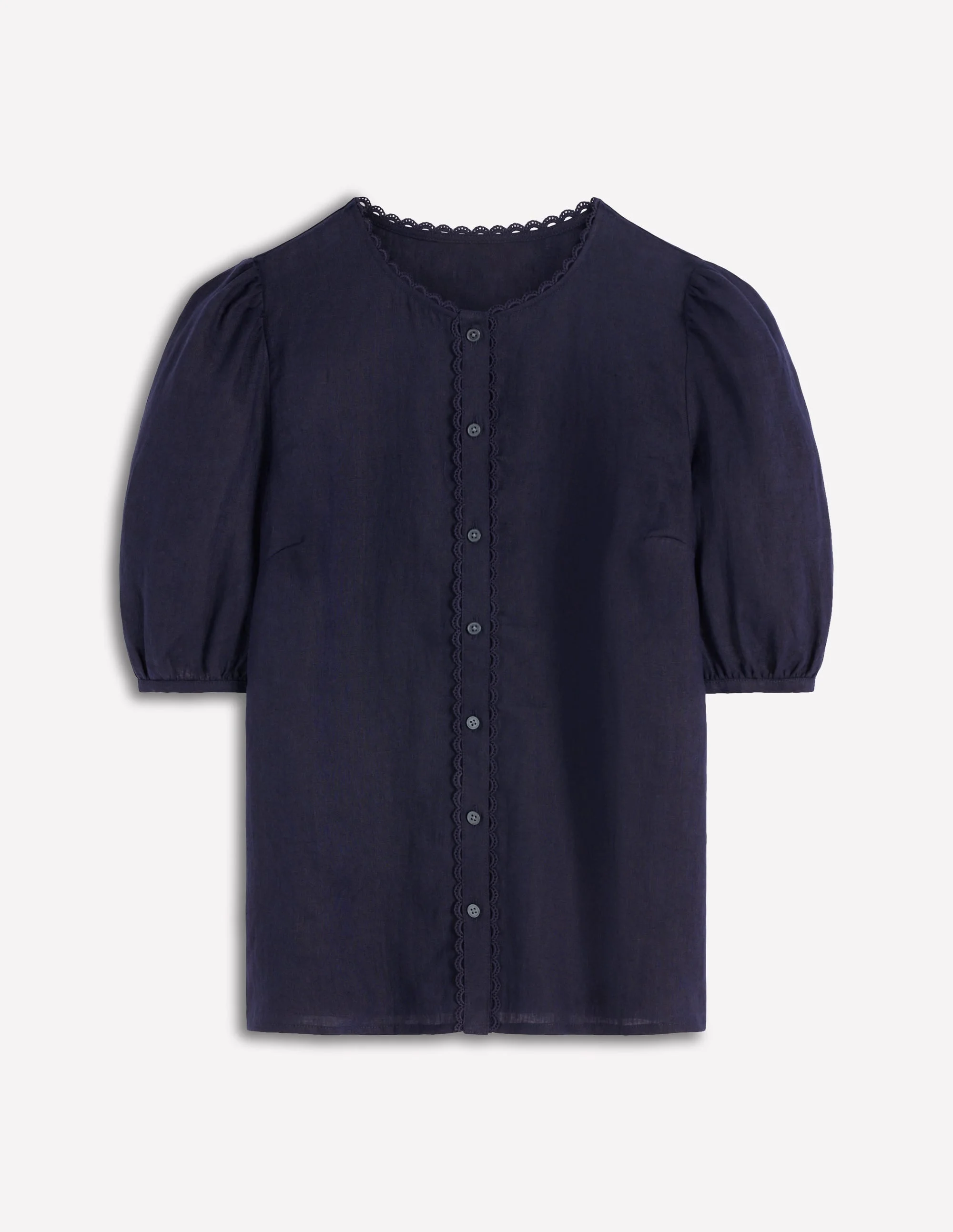 Leah Short Sleeve Linen Top-Navy - 1